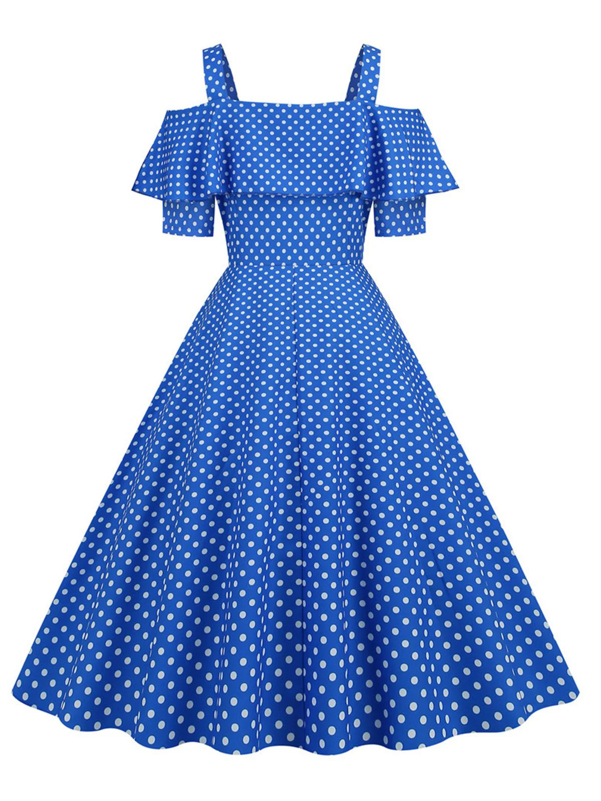 1950s Cold Shoulder Polka Dots Dress - Image 9