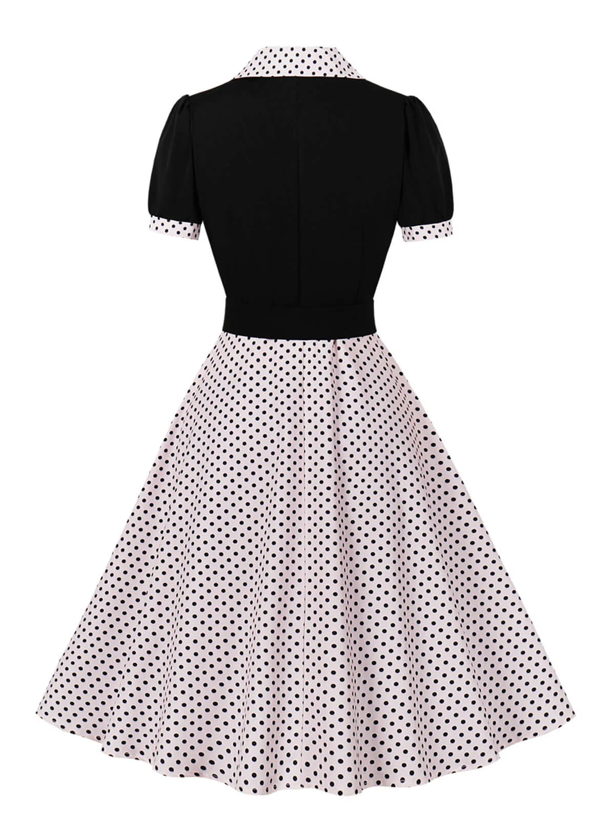 1950s Color Block Polka Dots Lapel Dress - Image 11