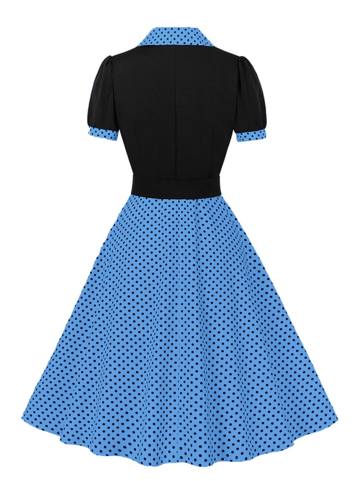 1950s Color Block Polka Dots Lapel Dress - Image 13