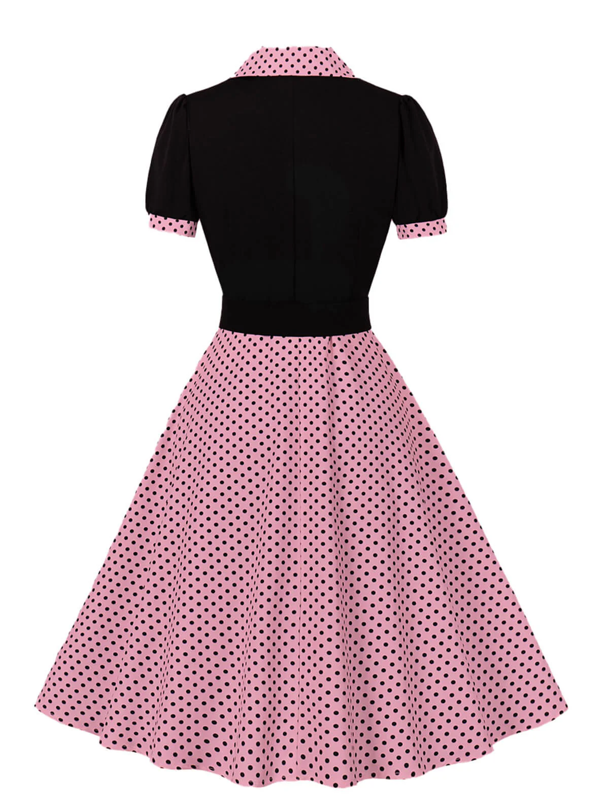 1950s Color Block Polka Dots Lapel Dress - Image 15