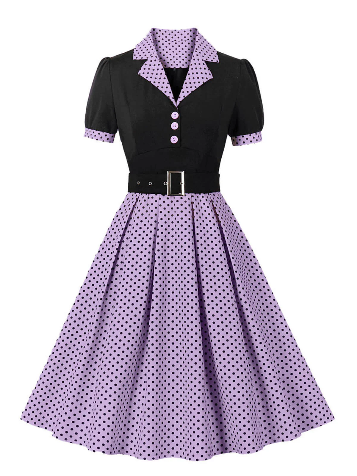 1950s Color Block Polka Dots Lapel Dress - Image 16