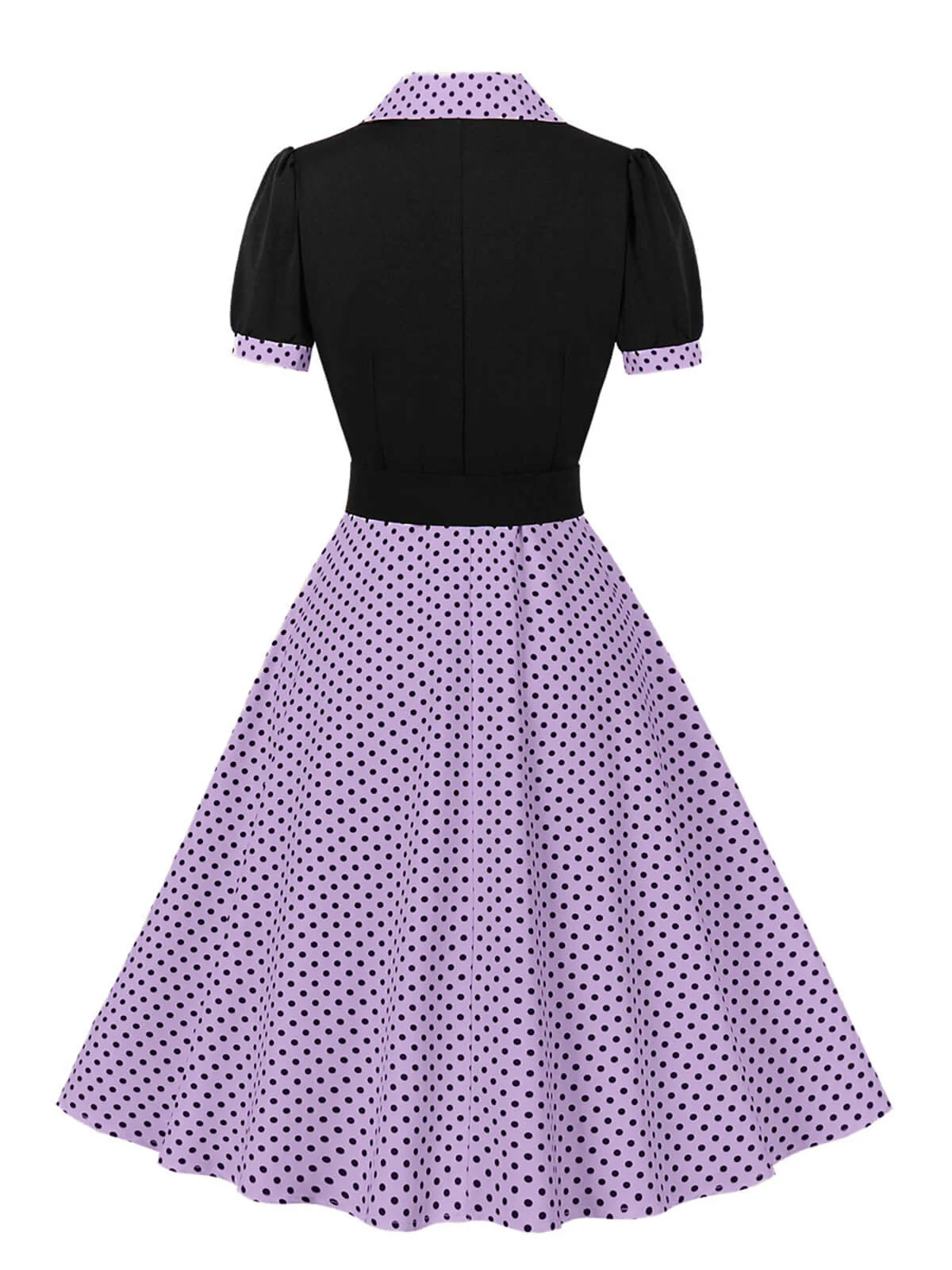1950s Color Block Polka Dots Lapel Dress - Image 17