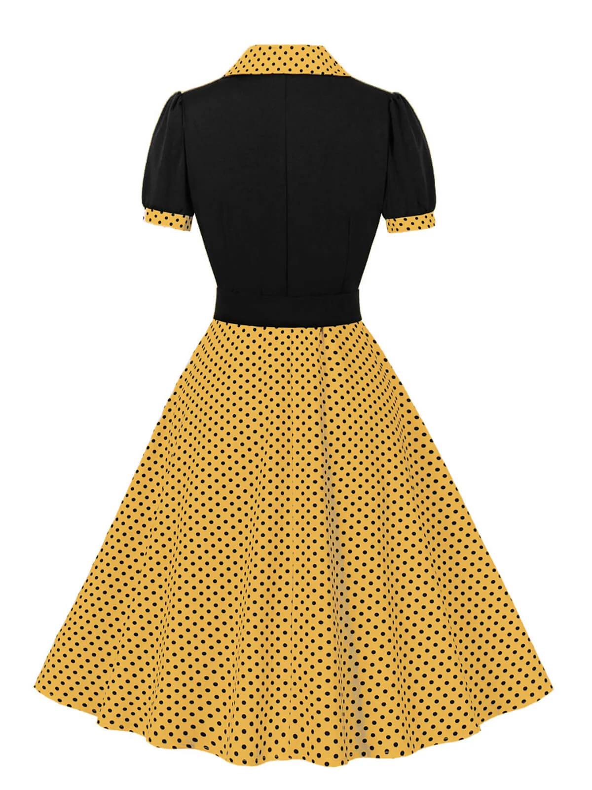 1950s Color Block Polka Dots Lapel Dress - Image 2