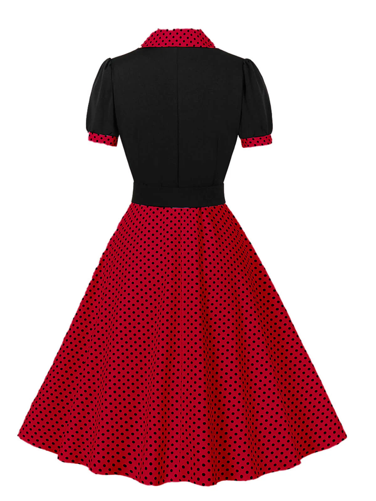 1950s Color Block Polka Dots Lapel Dress - Image 4