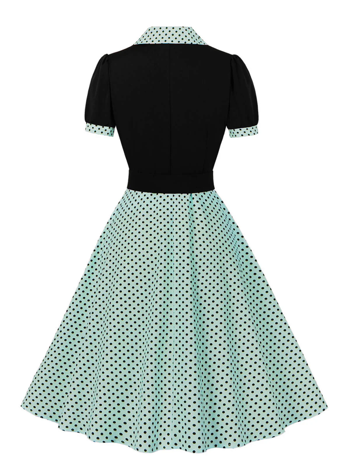 1950s Color Block Polka Dots Lapel Dress - Image 9