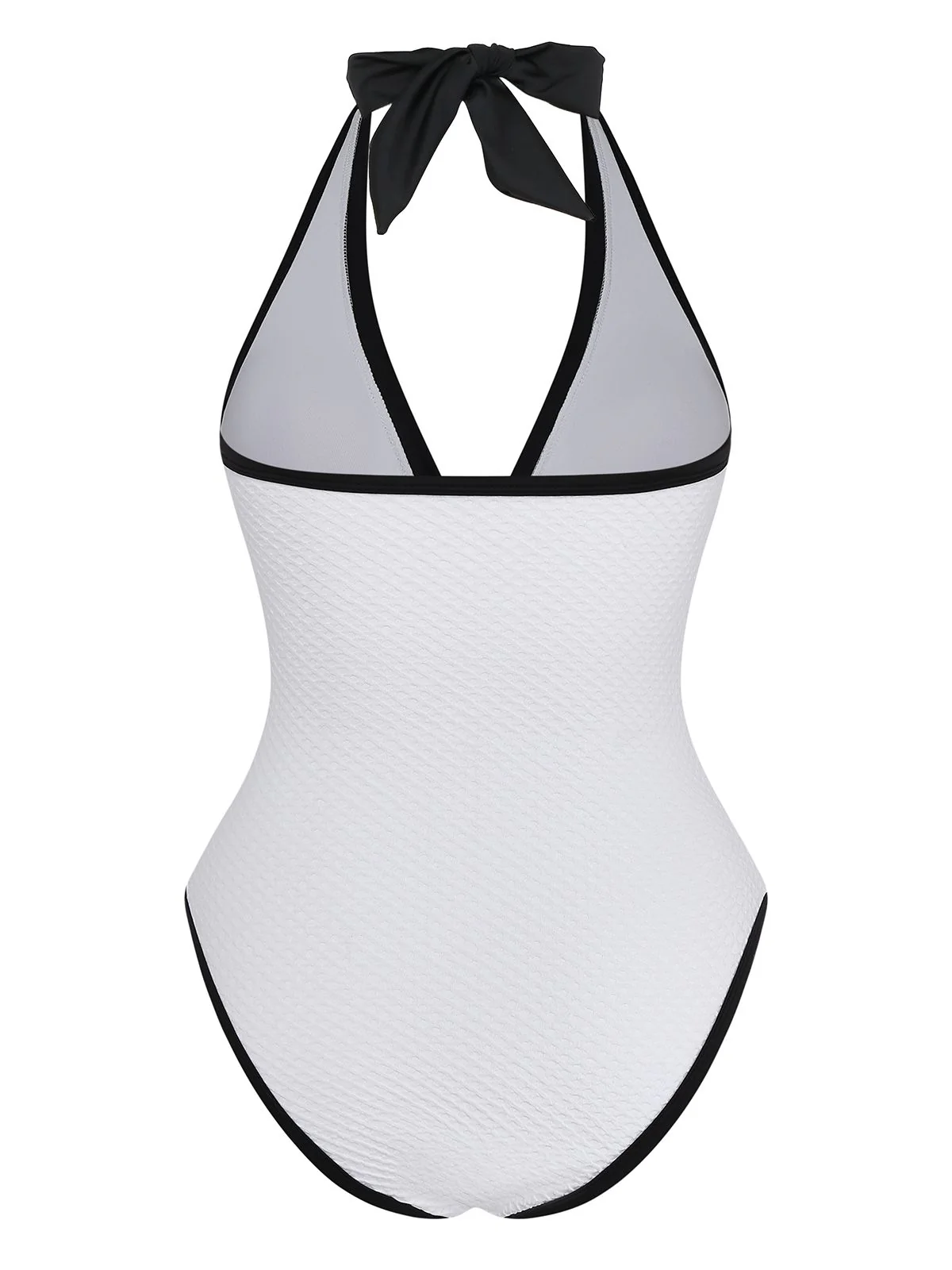 1950s Color Block V-Neck Backless Button Swimsuit - Image 3