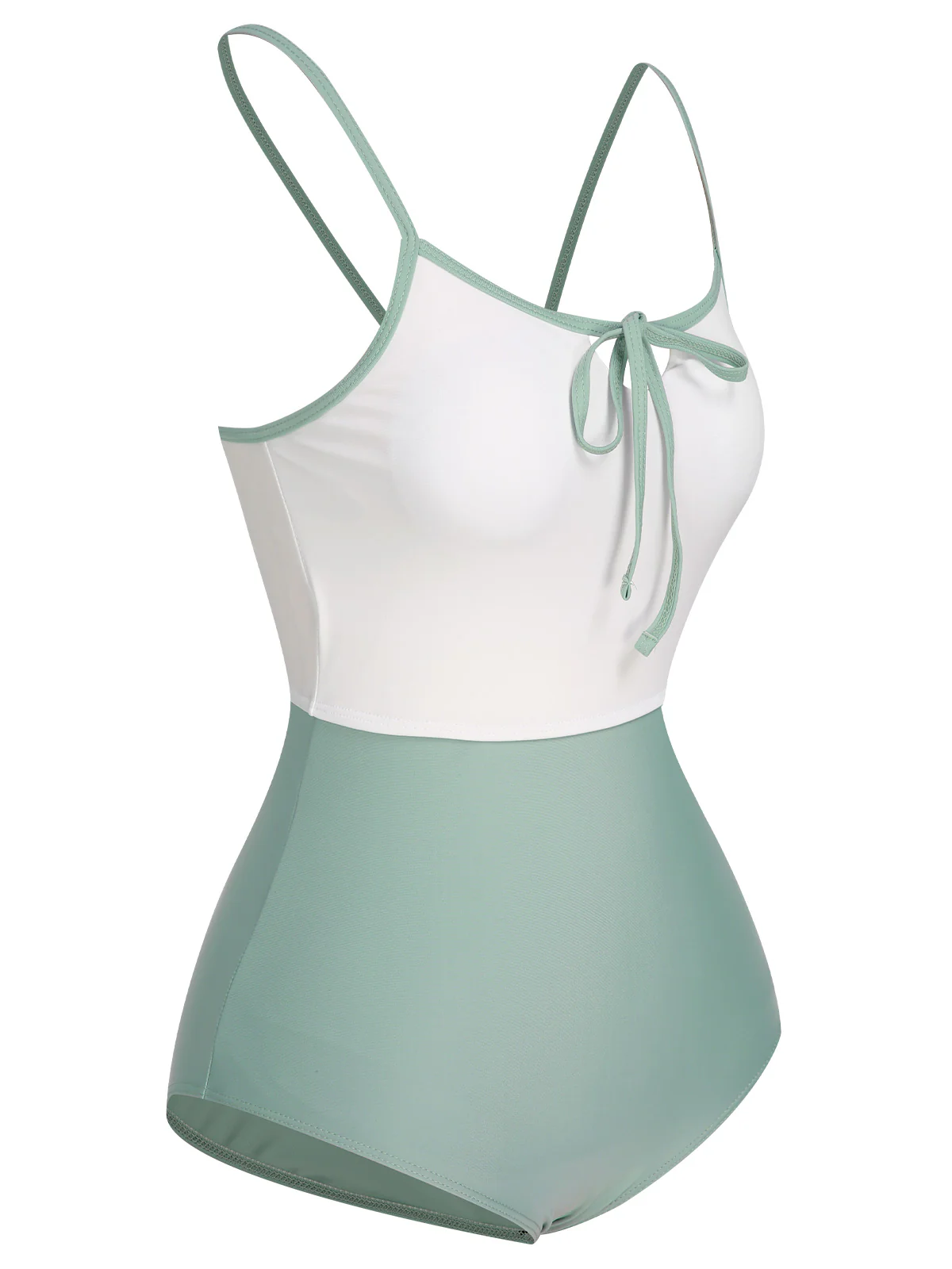 1950s Color Contrast BowKnot Strap Swimsuit - Image 2