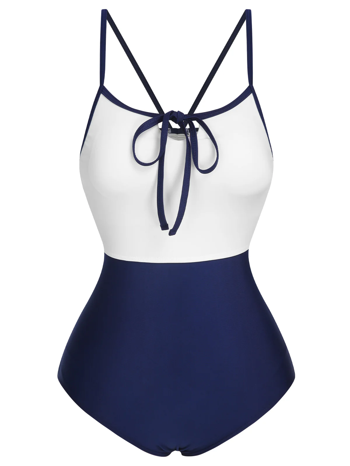 1950s Color Contrast BowKnot Strap Swimsuit - Image 5