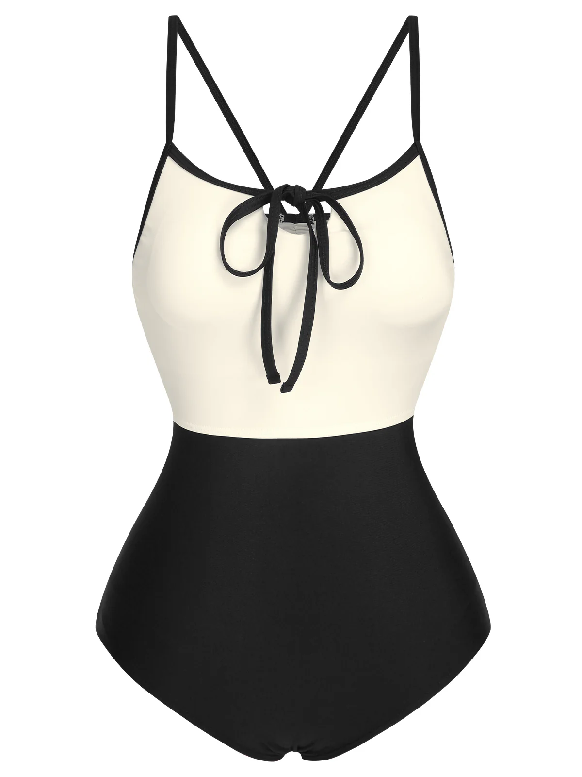 1950s Color Contrast BowKnot Strap Swimsuit - Image 9