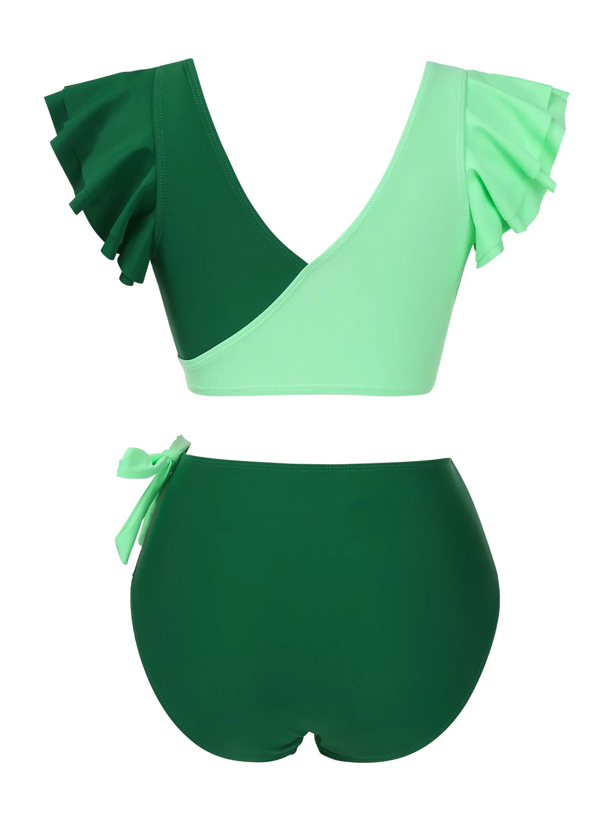 1950s Colorblock Ruffle Ruched Bow Bikini Set - Image 2