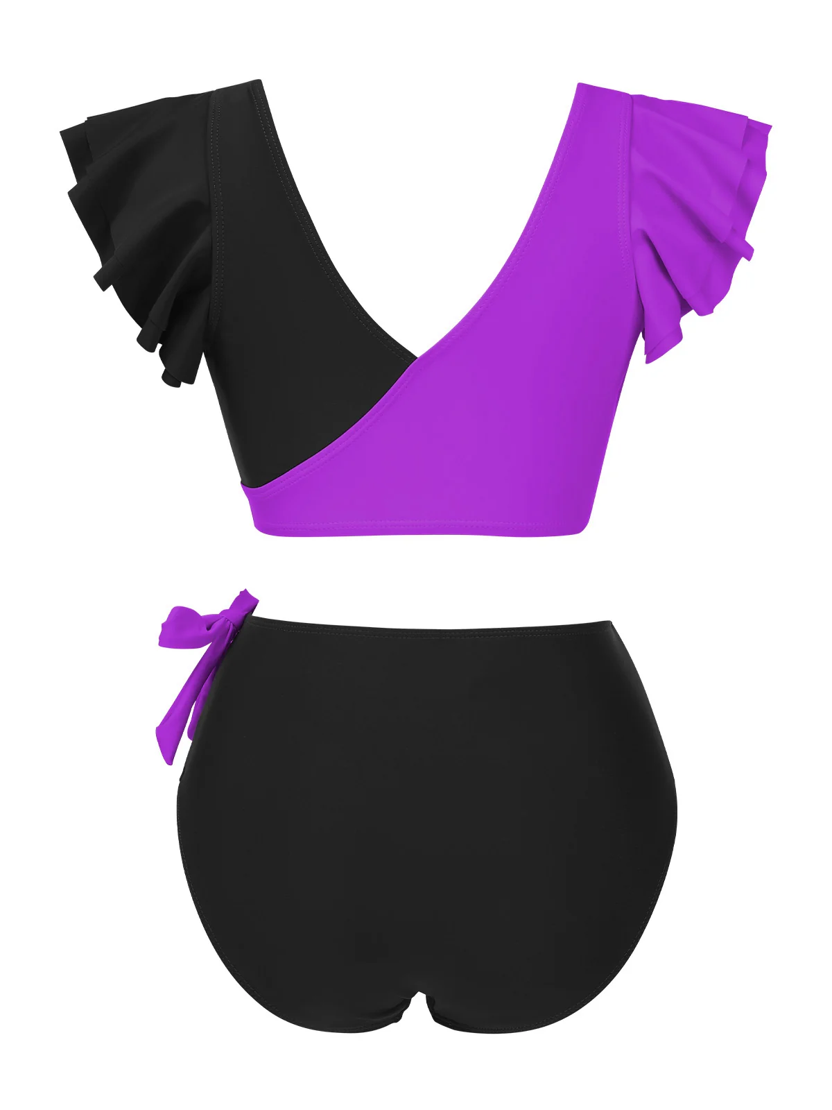 1950s Colorblock Ruffle Ruched Bow Bikini Set - Image 5