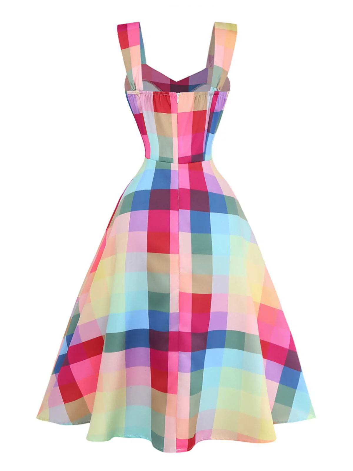 1950s Colorful Plaid Wide-strap A-Line Dress - Image 2