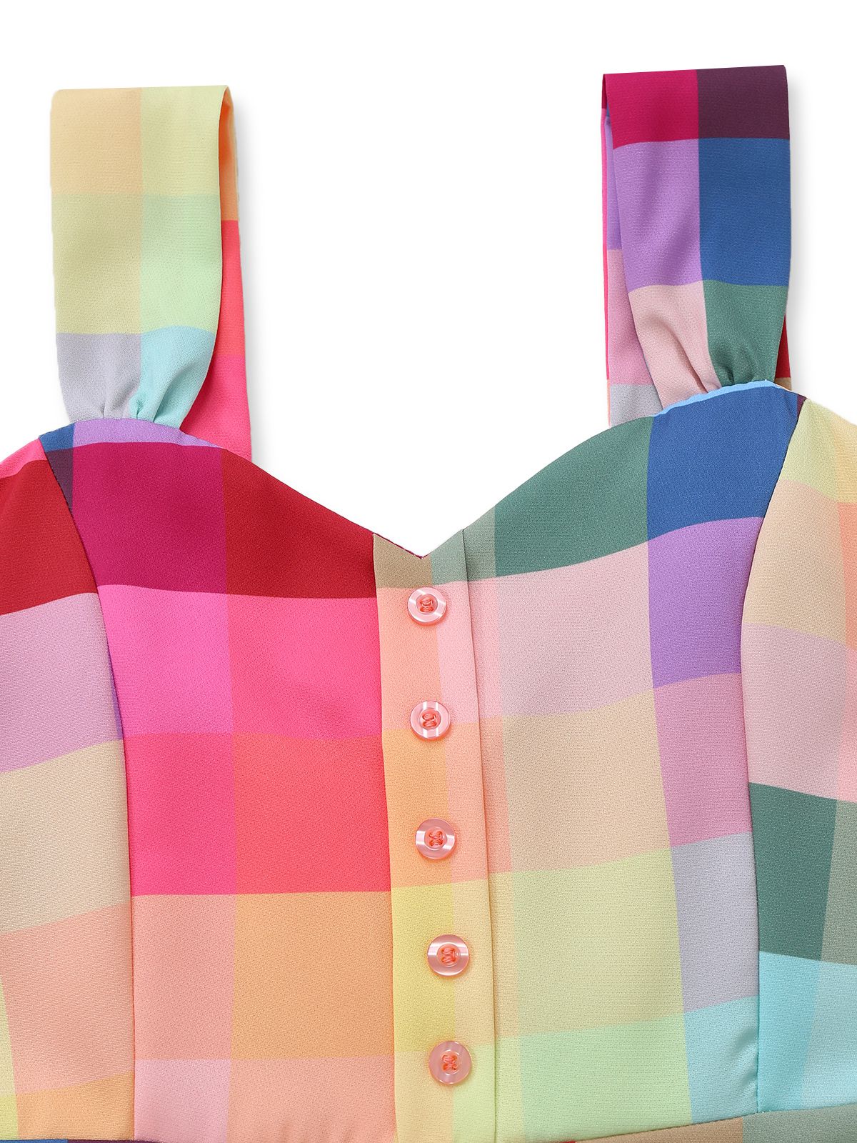 1950s Colorful Plaid Wide-strap A-Line Dress - Image 3