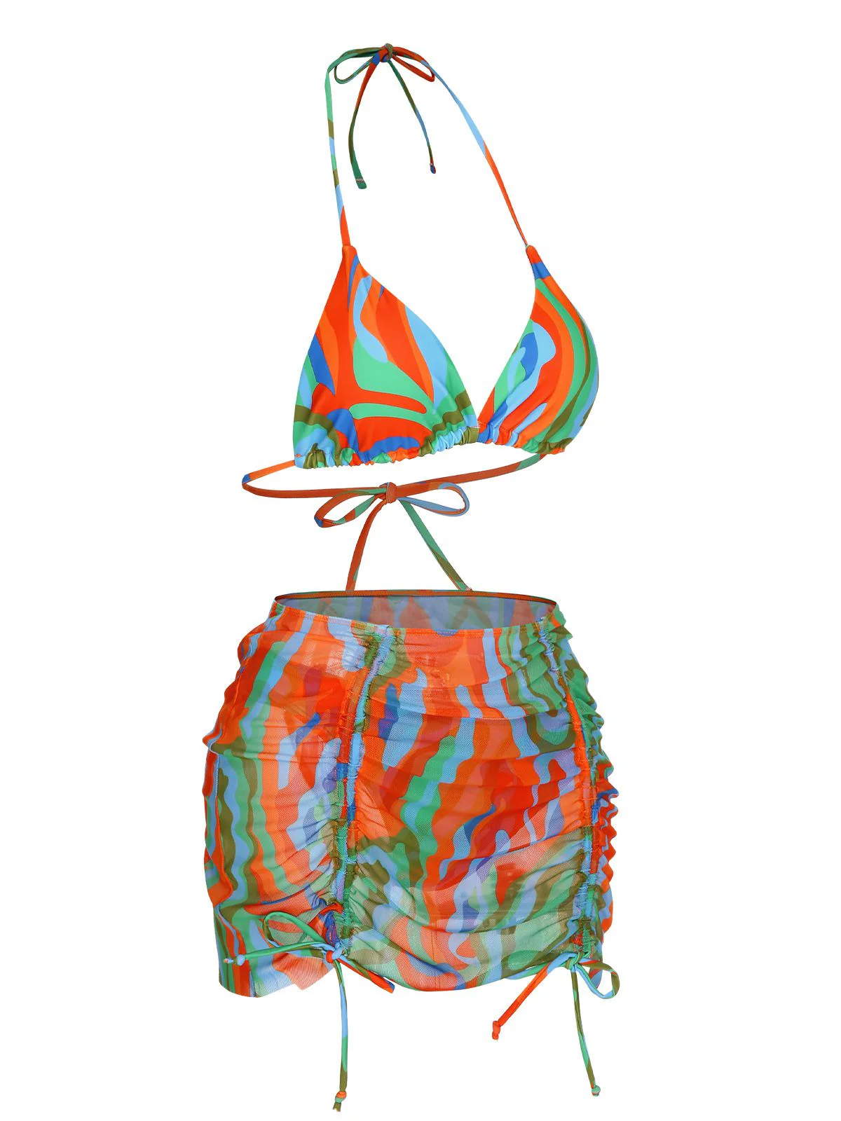 1970s Colorful Swimsuit & Drawstring Skirt Cover Up - Image 2