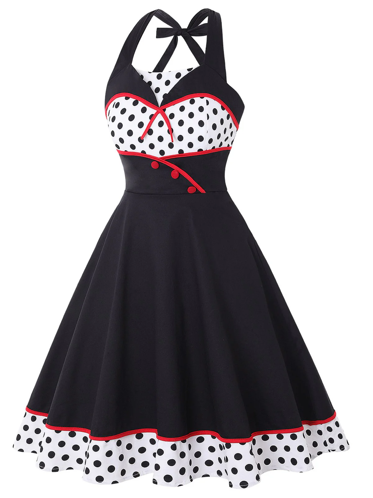 1950s Contrast Polka Dot Patchwork Halter Dress - Image 2