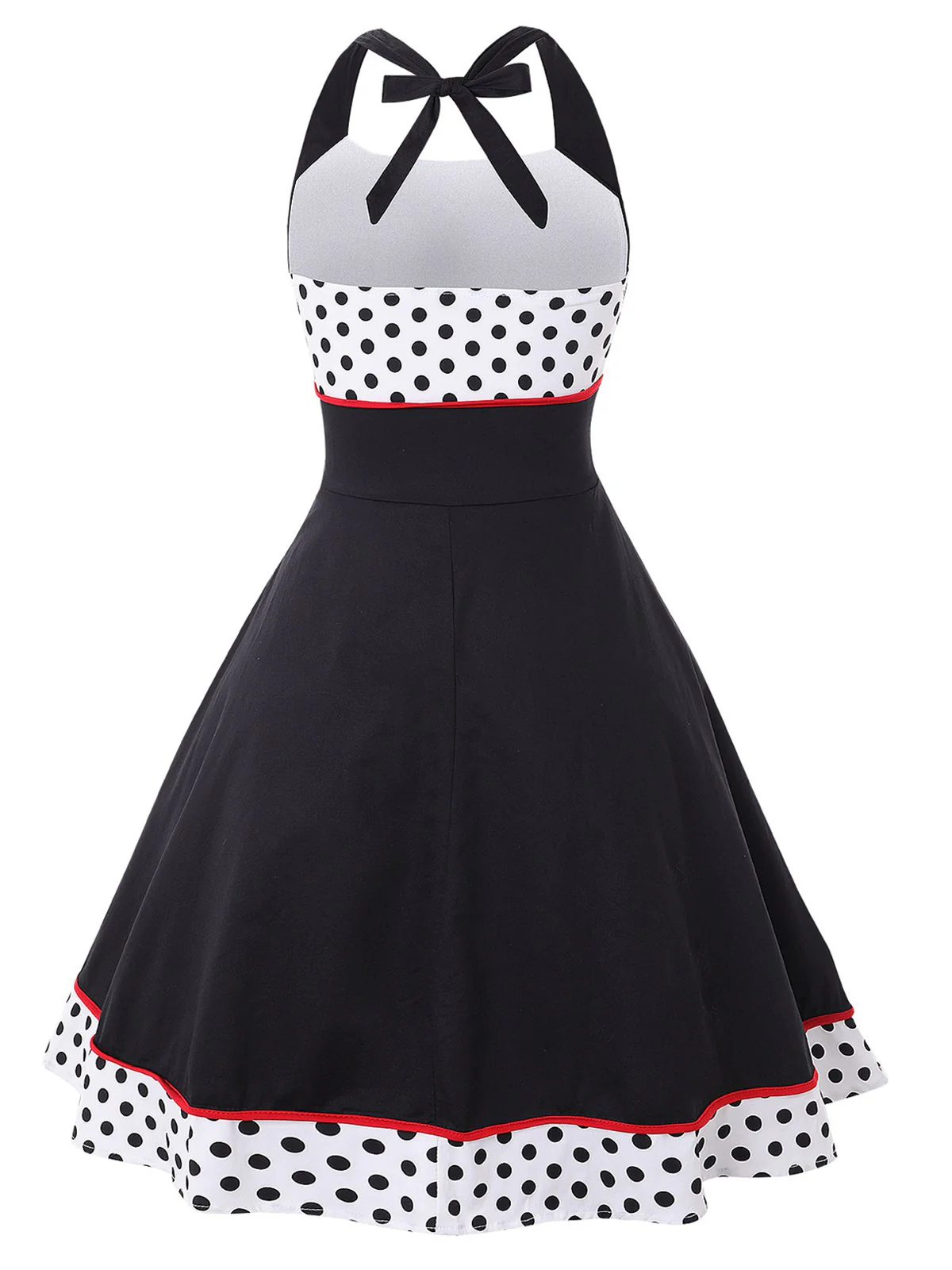 1950s Contrast Polka Dot Patchwork Halter Dress - Image 3