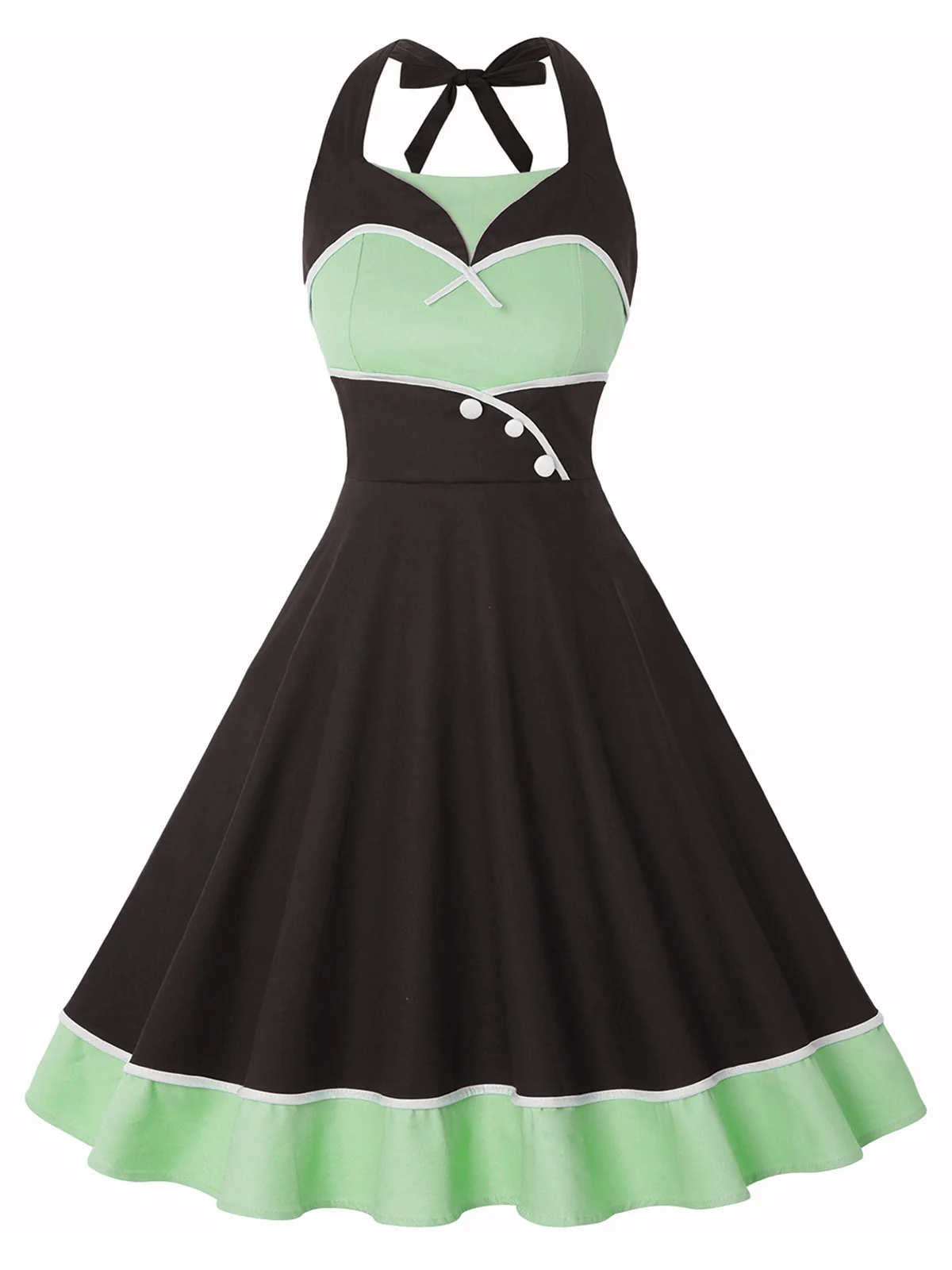 1950s Contrast Polka Dot Patchwork Halter Dress - Image 4