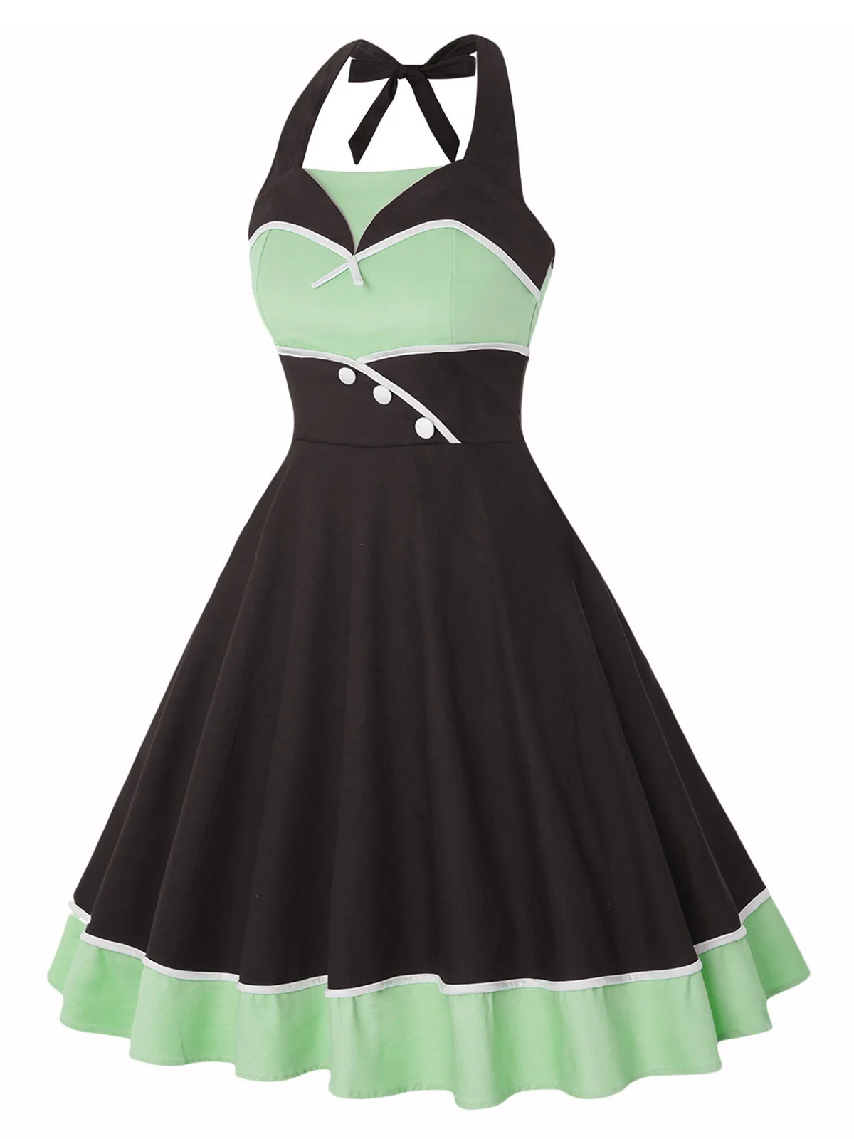 1950s Contrast Polka Dot Patchwork Halter Dress - Image 5