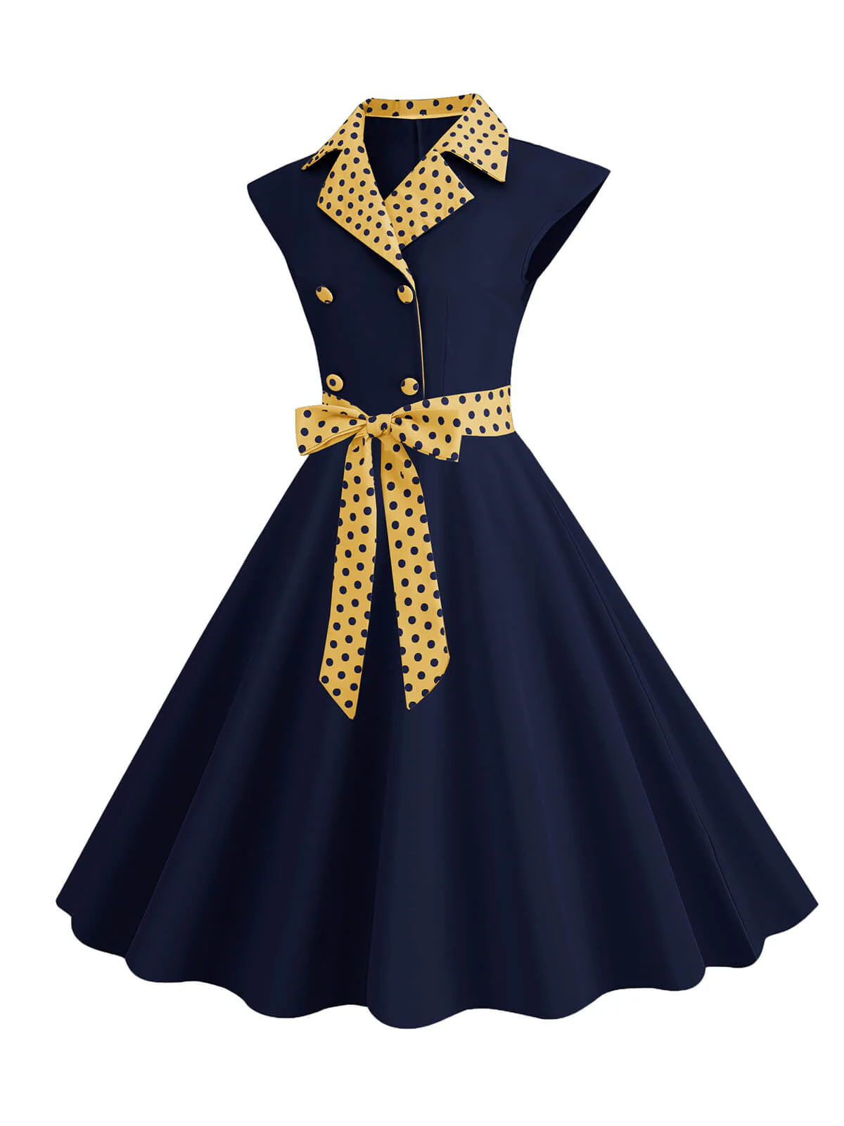 1950s Contrast Polka Dots Bowknot Belted Dress - Image 10