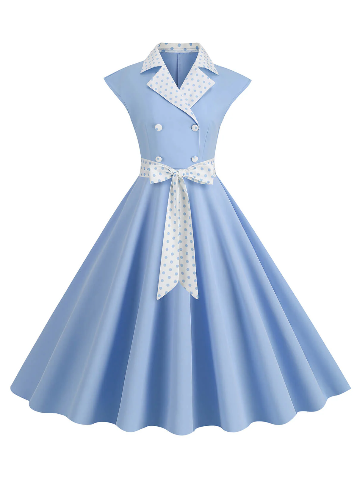 1950s Contrast Polka Dots Bowknot Belted Dress - Image 4
