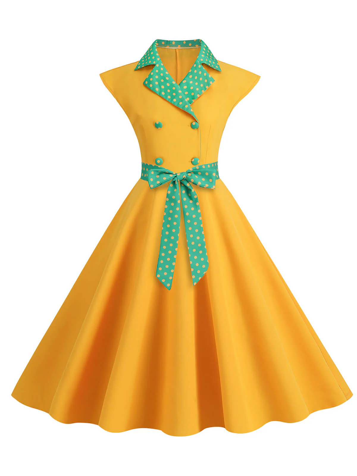 1950s Contrast Polka Dots Bowknot Belted Dress - Image 6