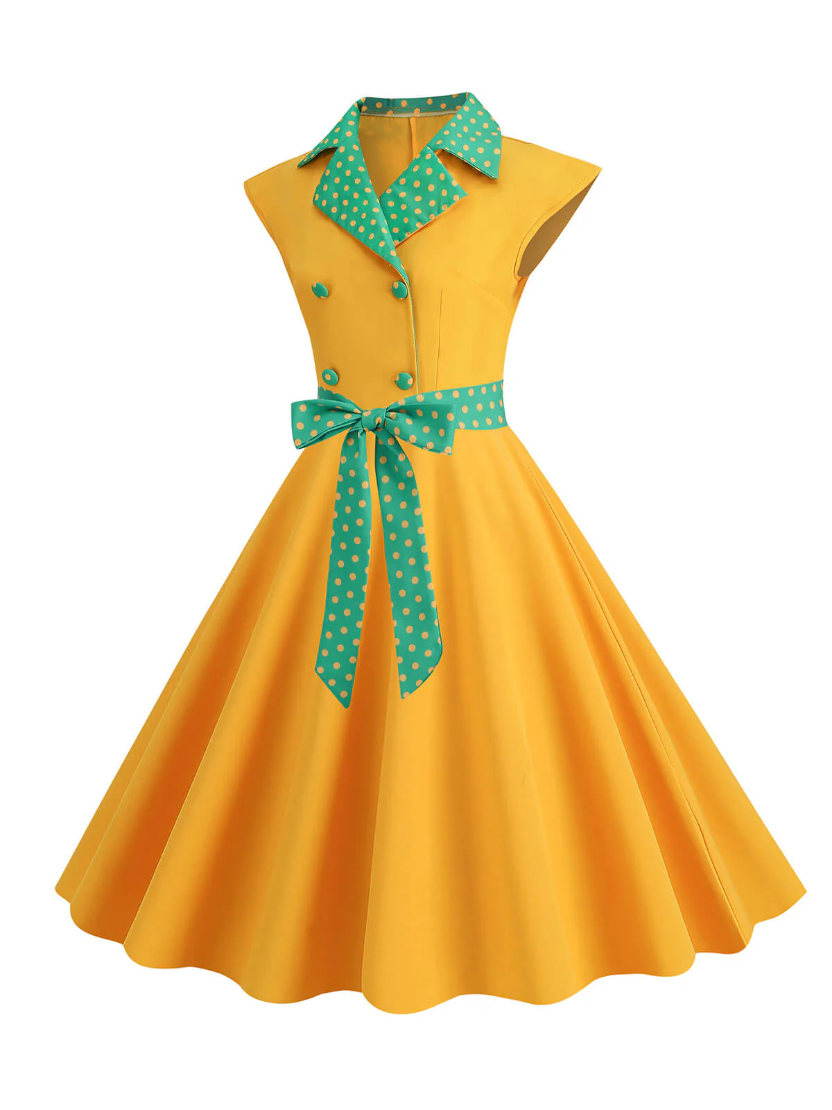 1950s Contrast Polka Dots Bowknot Belted Dress - Image 7
