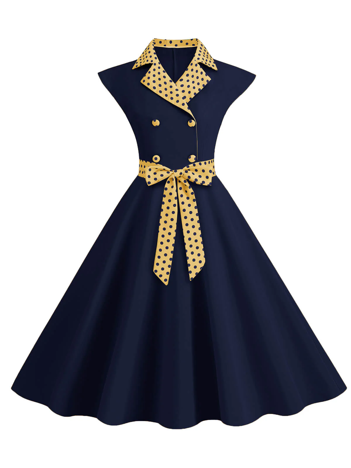 1950s Contrast Polka Dots Bowknot Belted Dress - Image 9