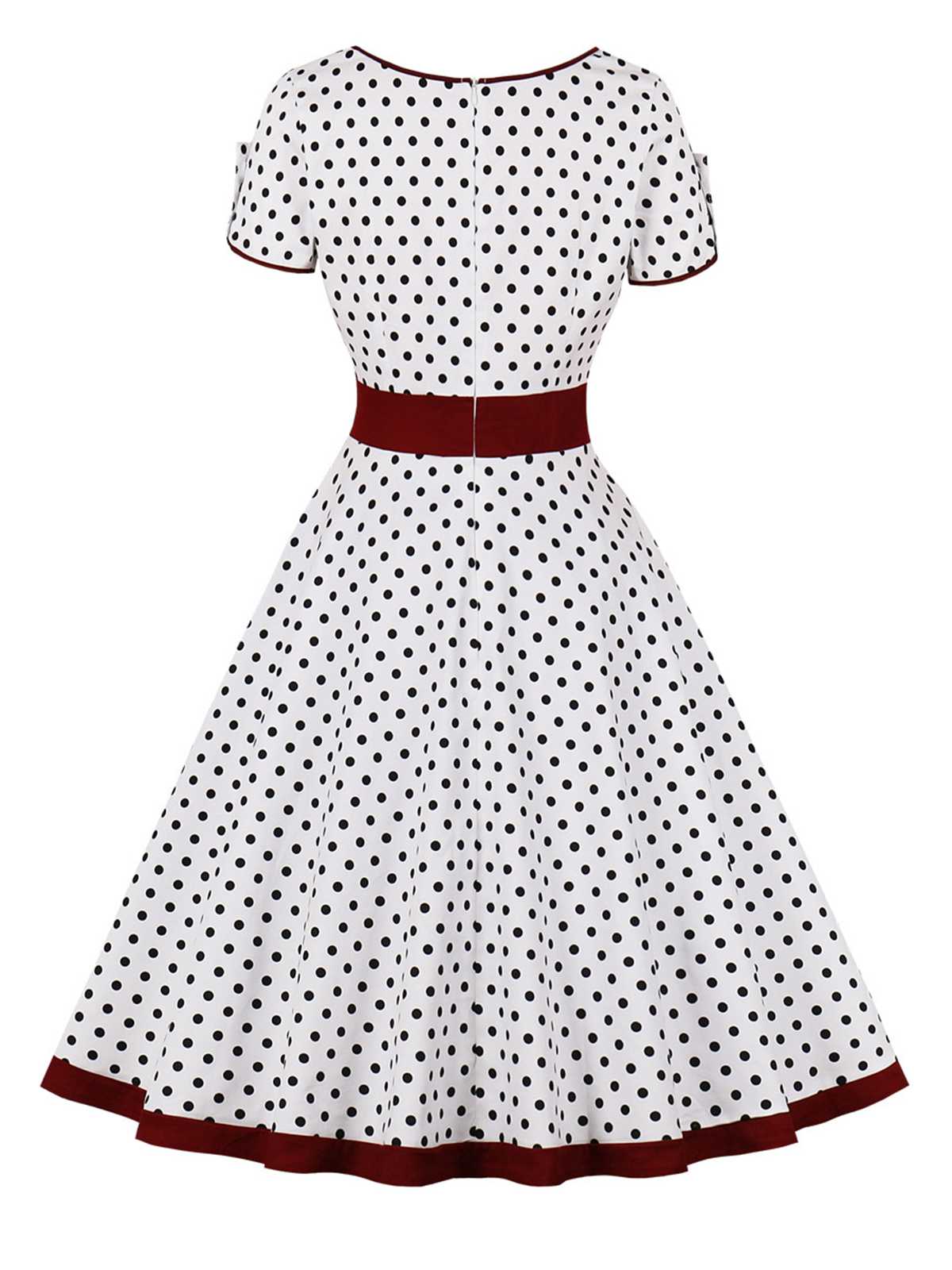 1950s Contrast Polka Dots Buttoned Dress - Image 11