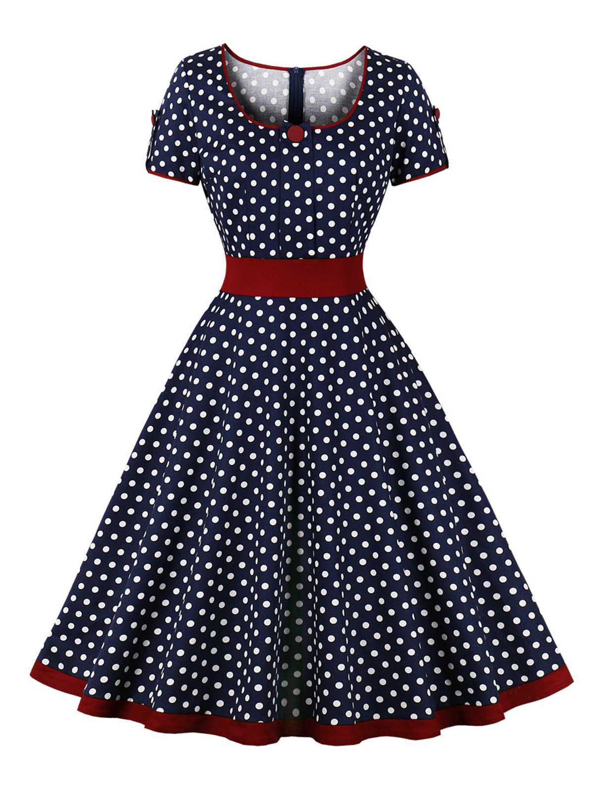 1950s Contrast Polka Dots Buttoned Dress - Image 3