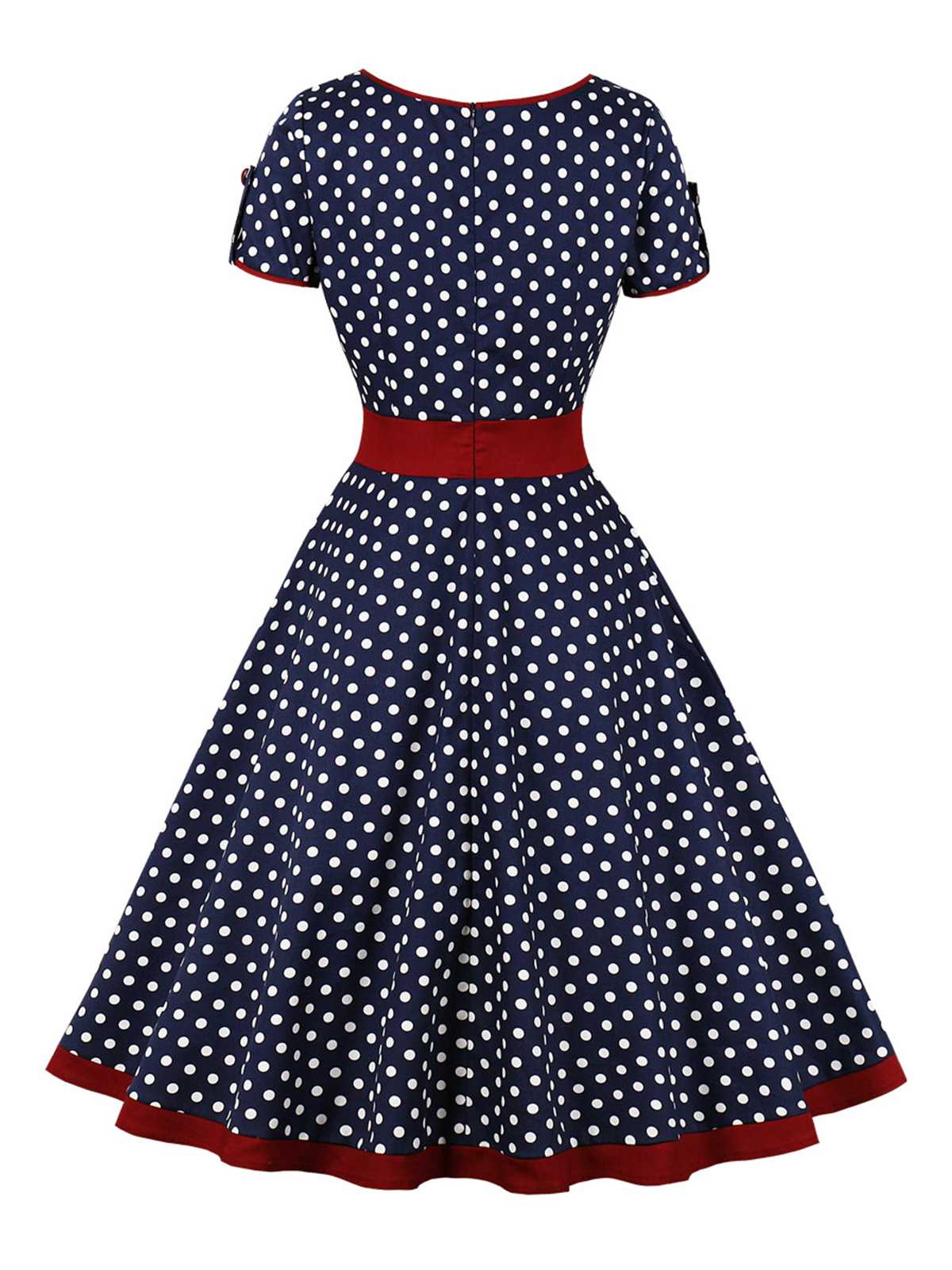 1950s Contrast Polka Dots Buttoned Dress - Image 4