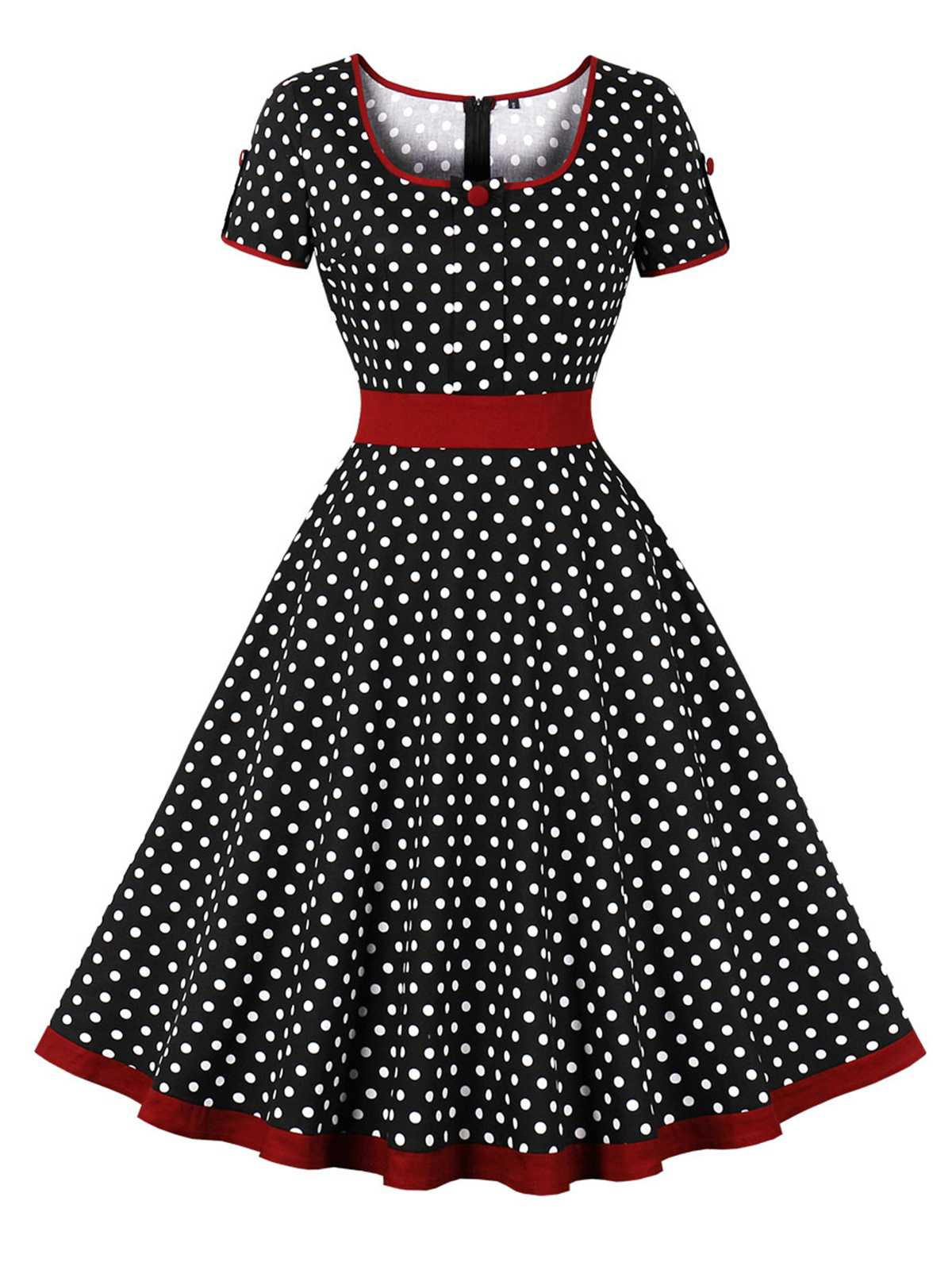 1950s Contrast Polka Dots Buttoned Dress - Image 5
