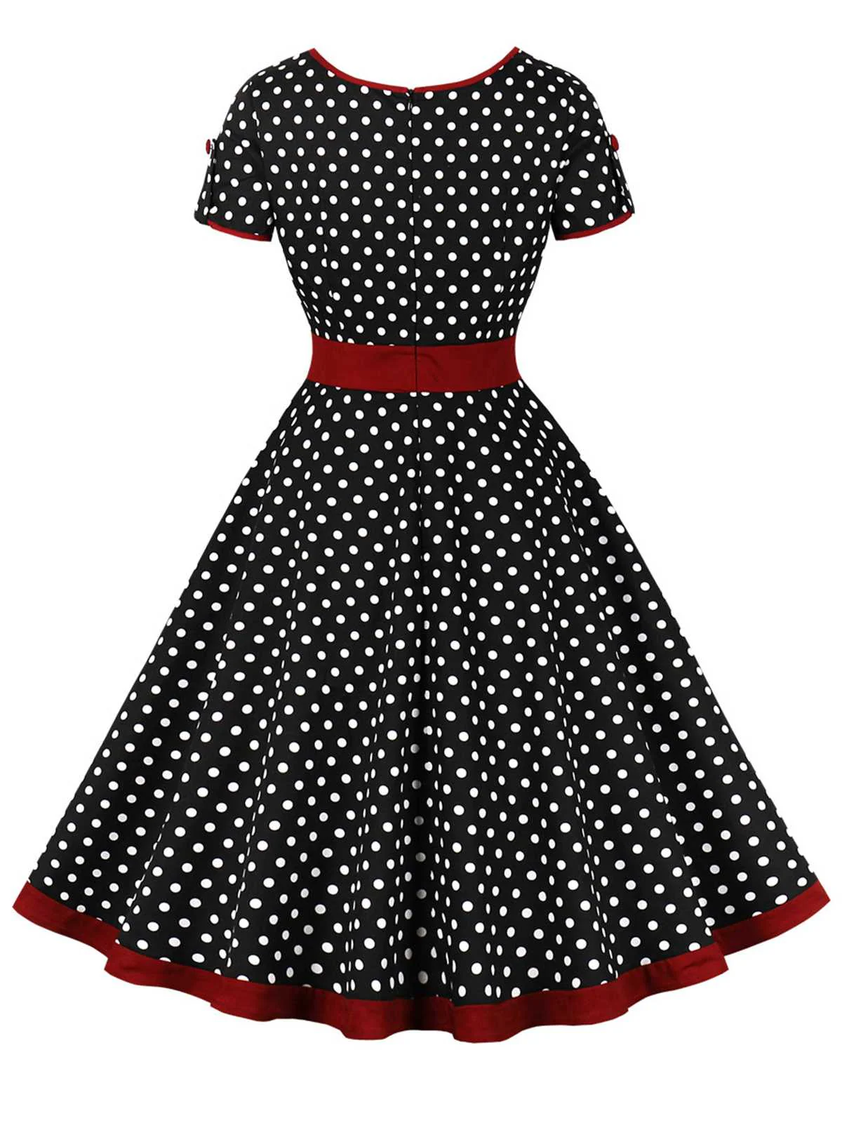 1950s Contrast Polka Dots Buttoned Dress - Image 6