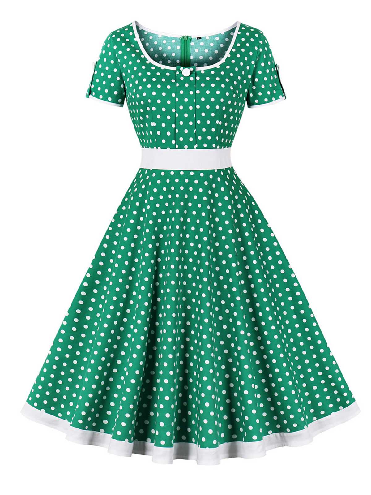 1950s Contrast Polka Dots Buttoned Dress - Image 7