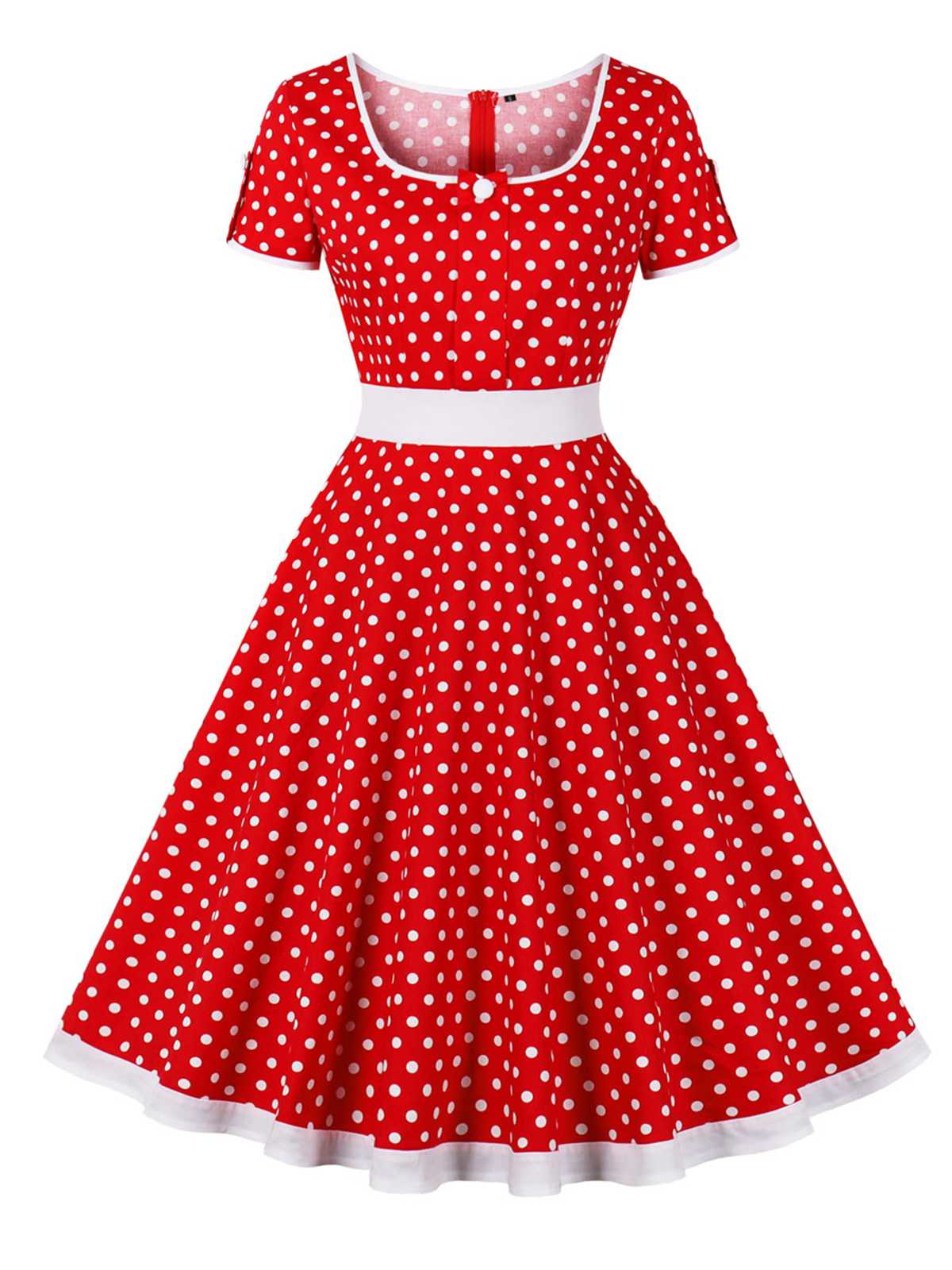1950s Contrast Polka Dots Buttoned Dress - Image 8