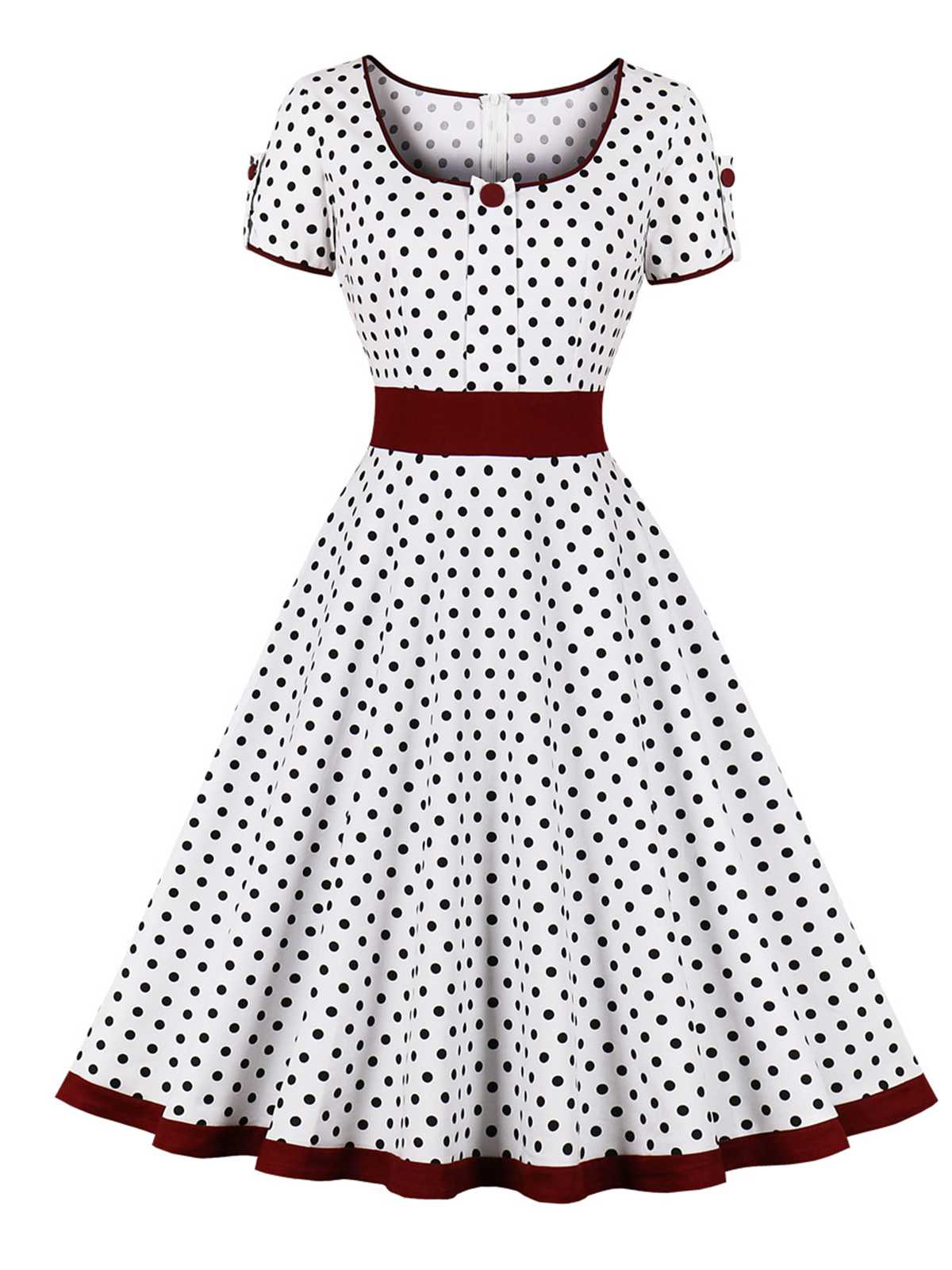 1950s Contrast Polka Dots Buttoned Dress - Image 9