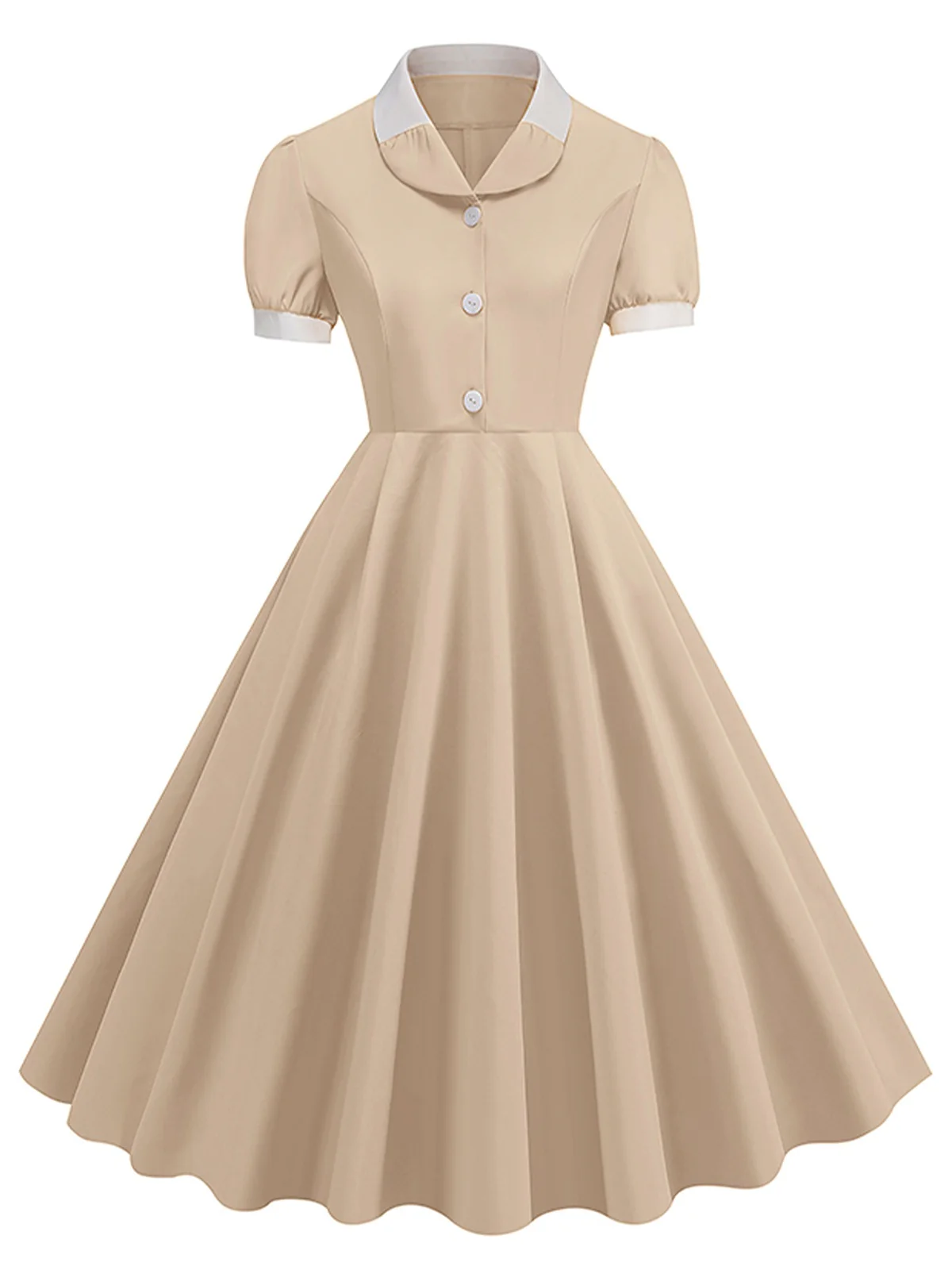 1950s Contrast Short Sleeve Lapel Dress - Image 10