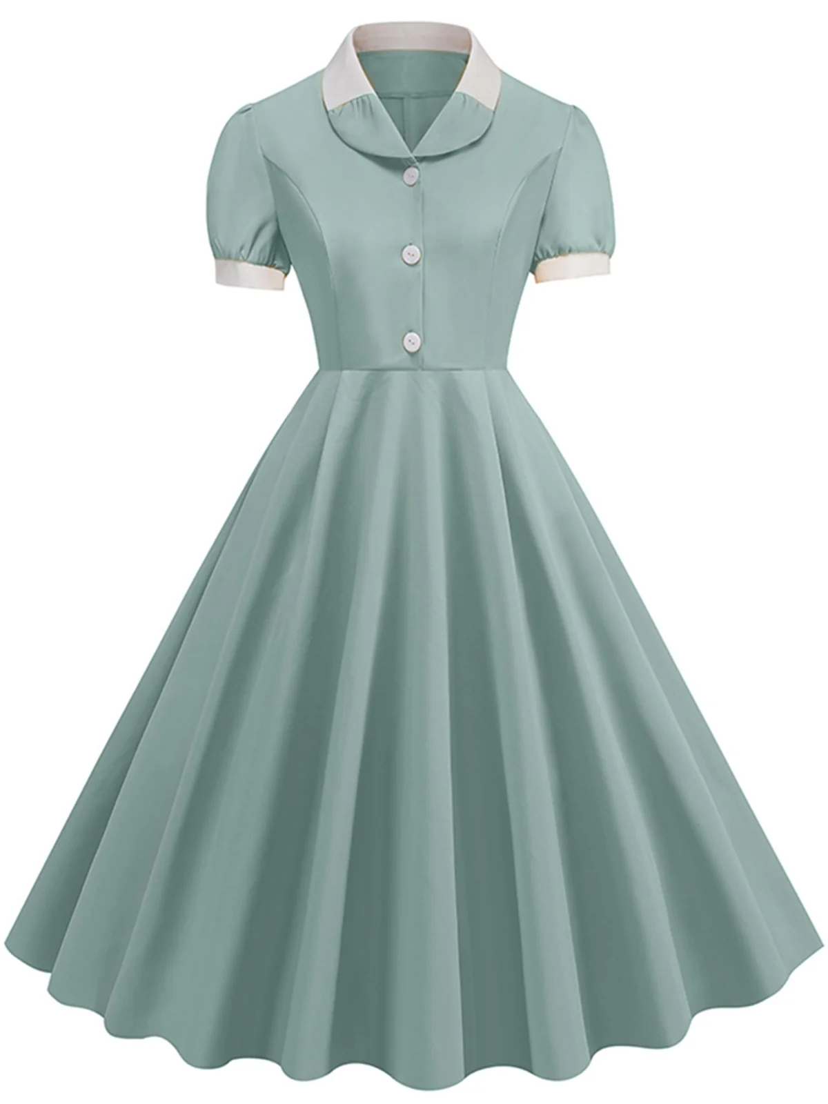 1950s Contrast Short Sleeve Lapel Dress - Image 11