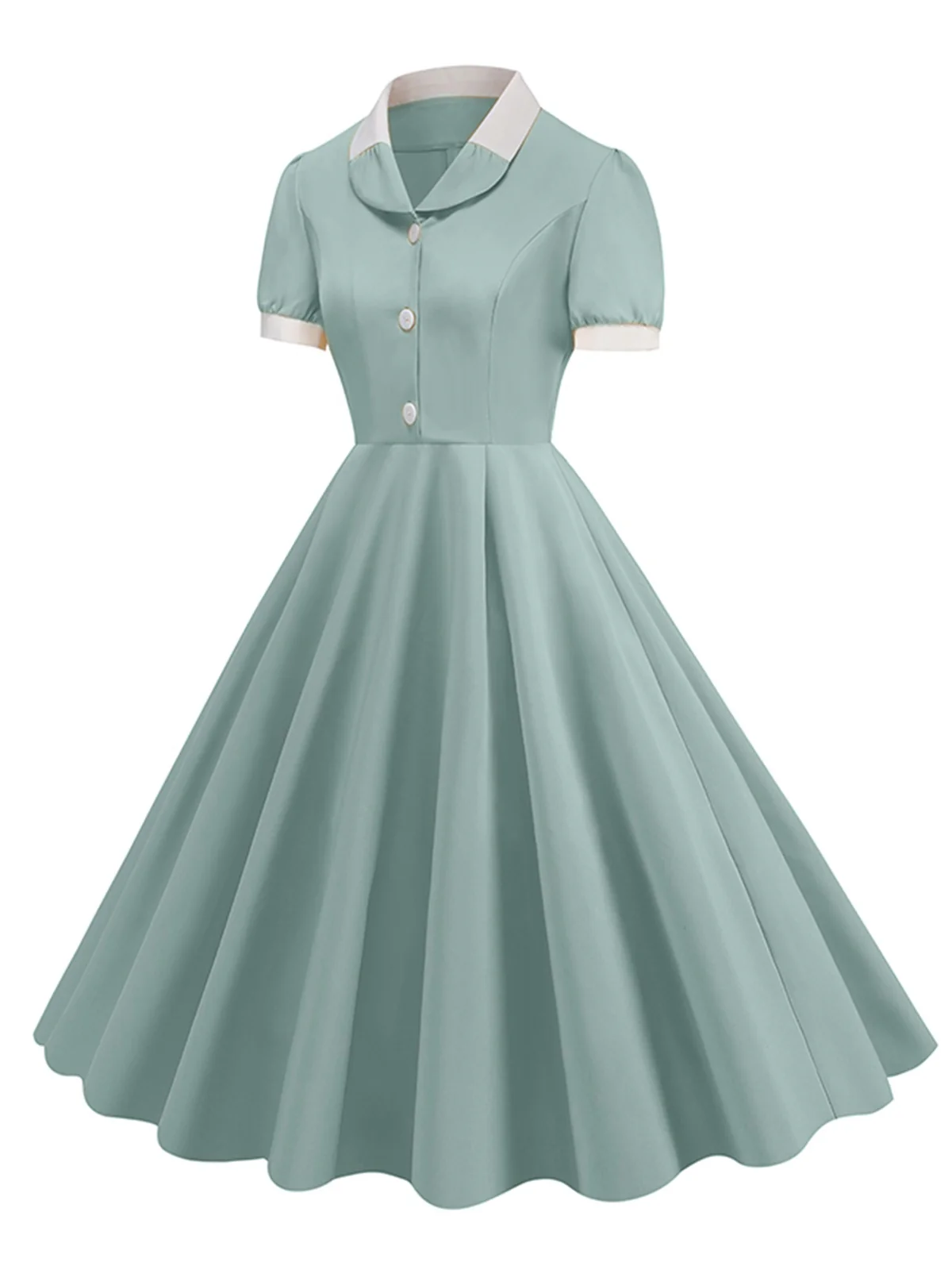 1950s Contrast Short Sleeve Lapel Dress - Image 13