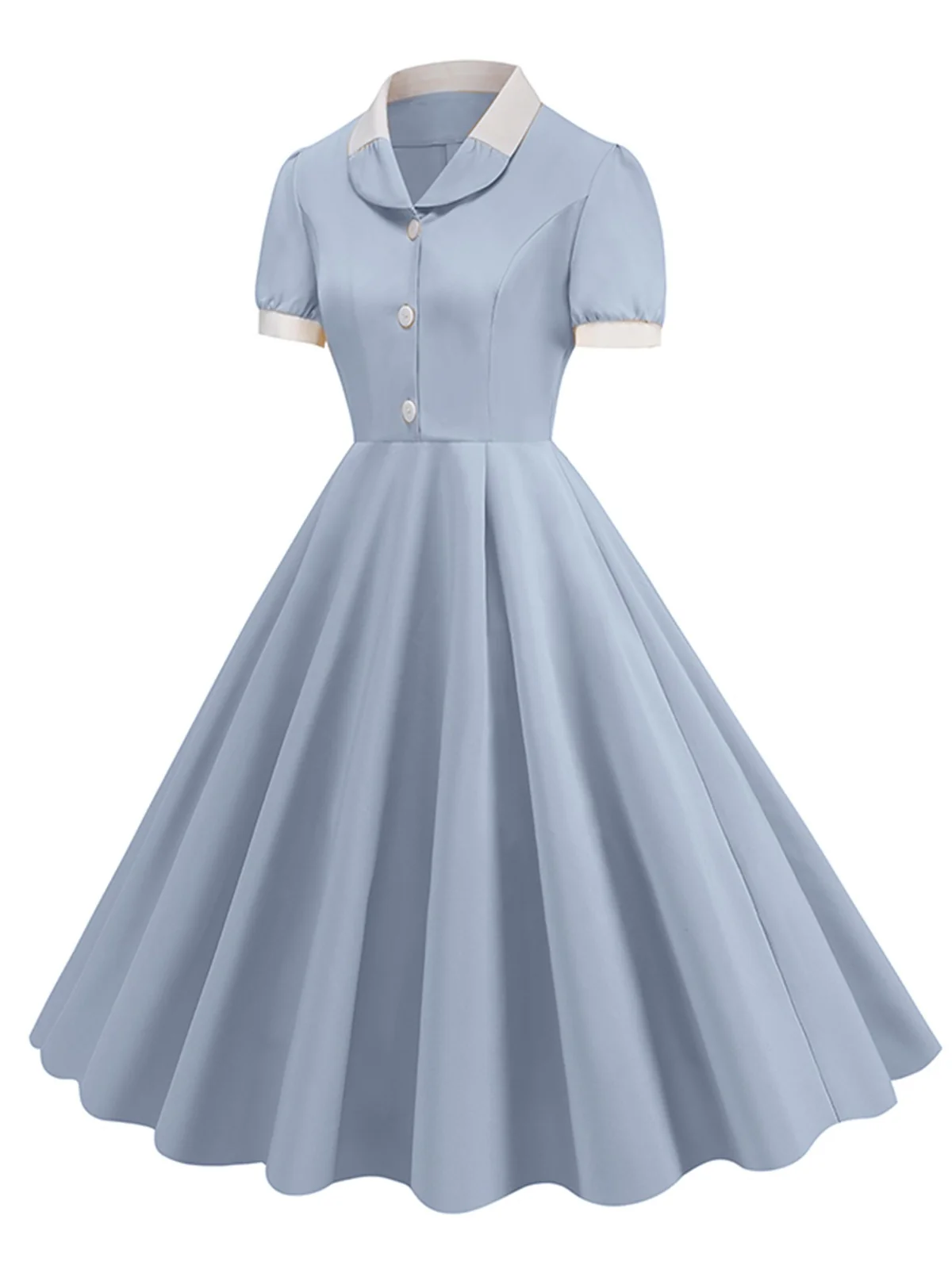 1950s Contrast Short Sleeve Lapel Dress - Image 14