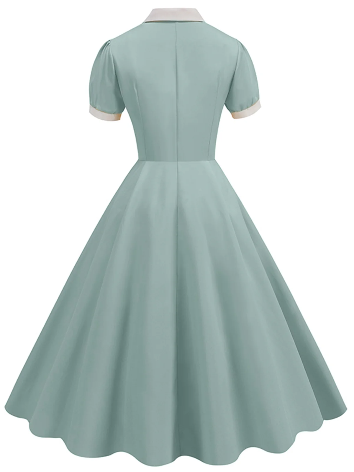 1950s Contrast Short Sleeve Lapel Dress - Image 15