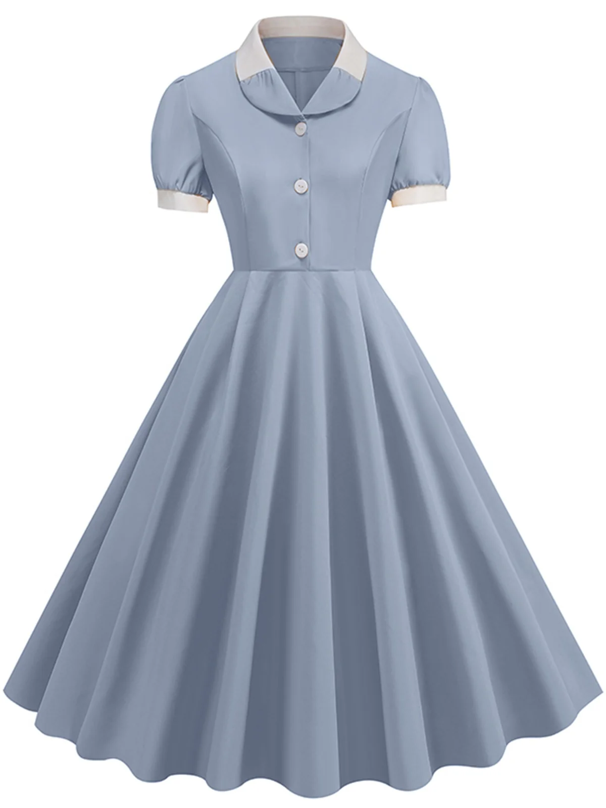 1950s Contrast Short Sleeve Lapel Dress - Image 16