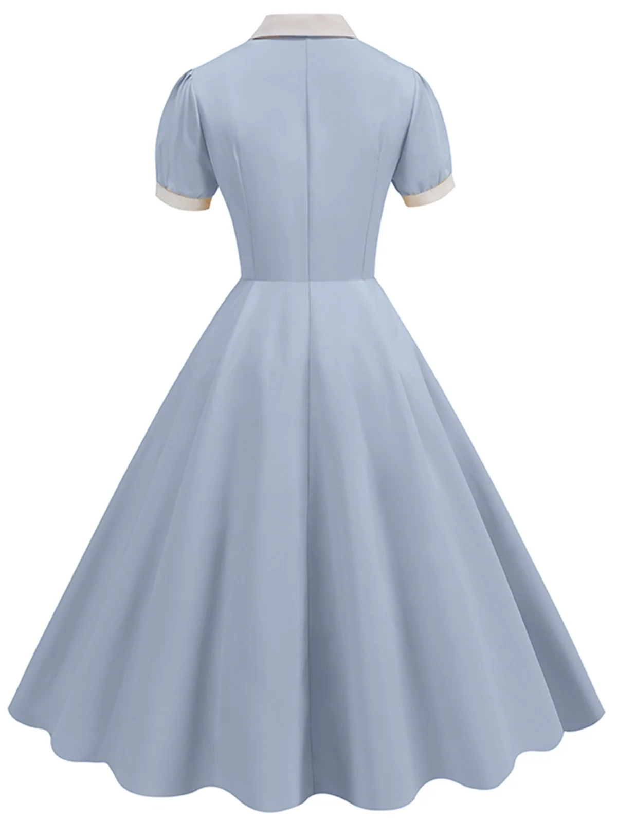 1950s Contrast Short Sleeve Lapel Dress - Image 17