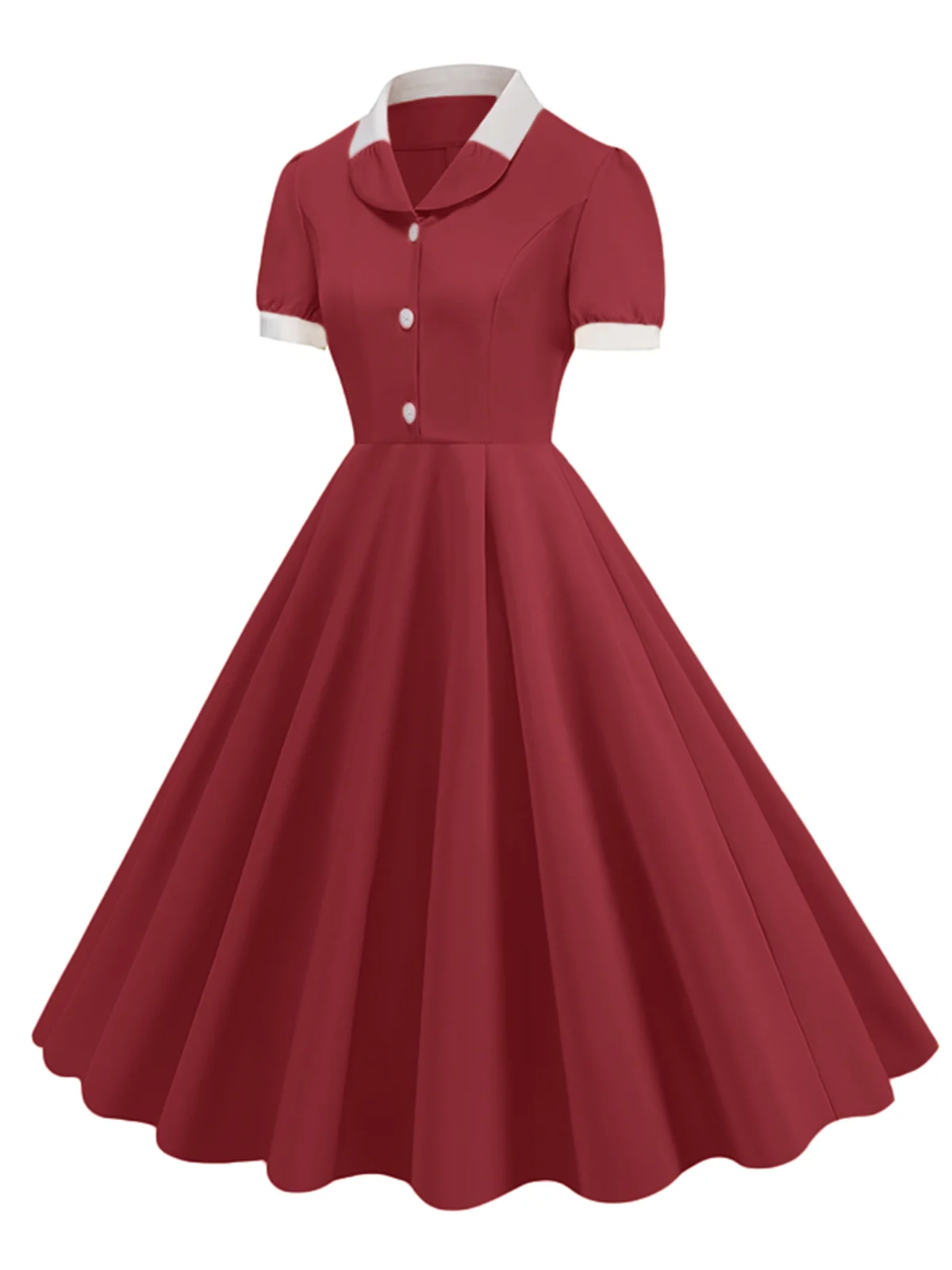 1950s Contrast Short Sleeve Lapel Dress - Image 2
