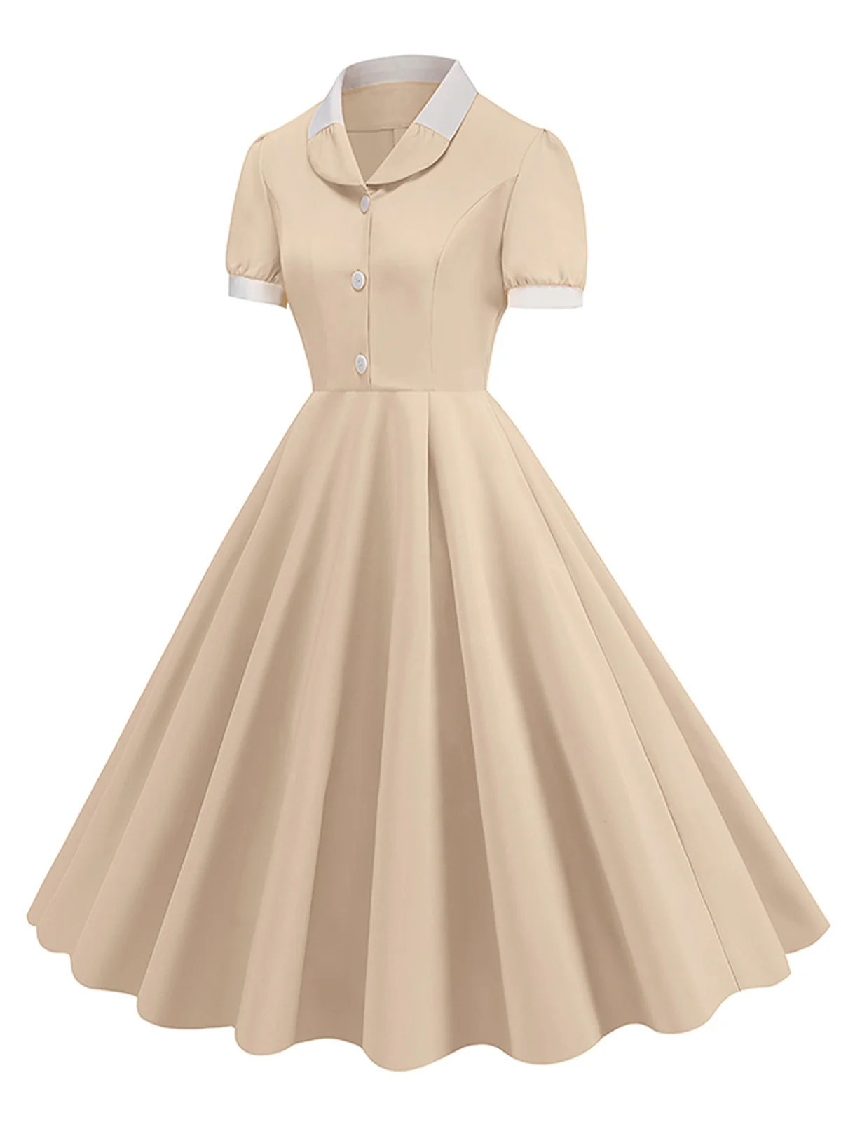 1950s Contrast Short Sleeve Lapel Dress - Image 4
