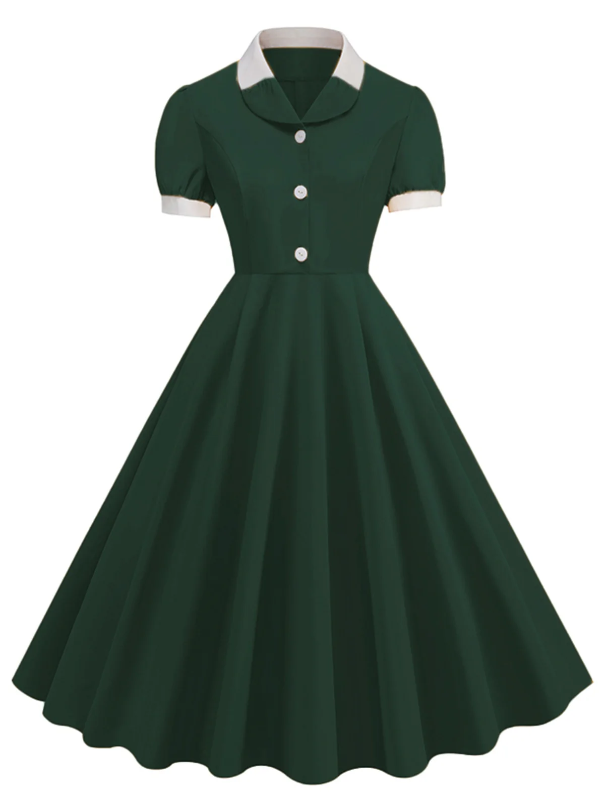 1950s Contrast Short Sleeve Lapel Dress - Image 5
