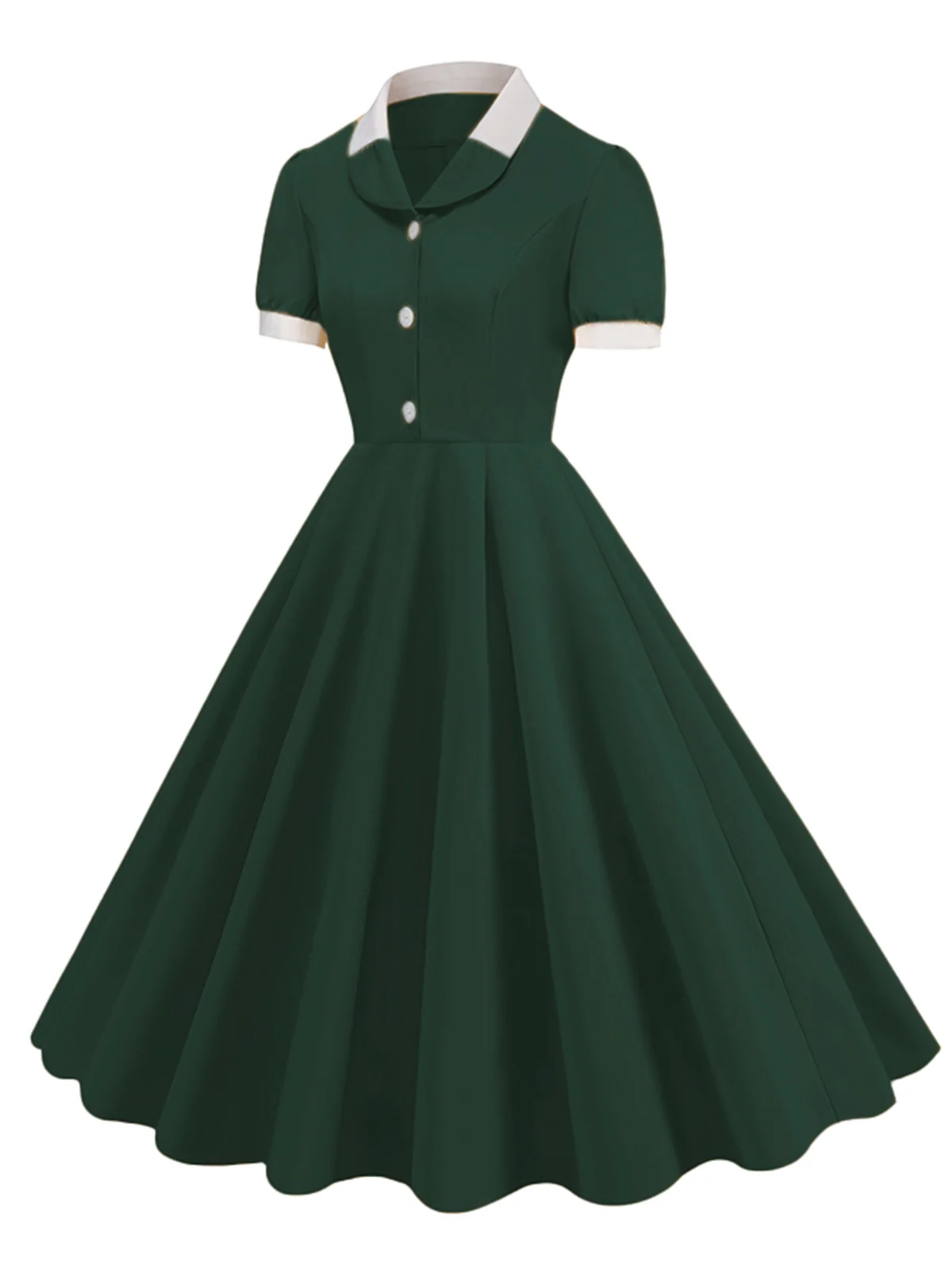 1950s Contrast Short Sleeve Lapel Dress - Image 6
