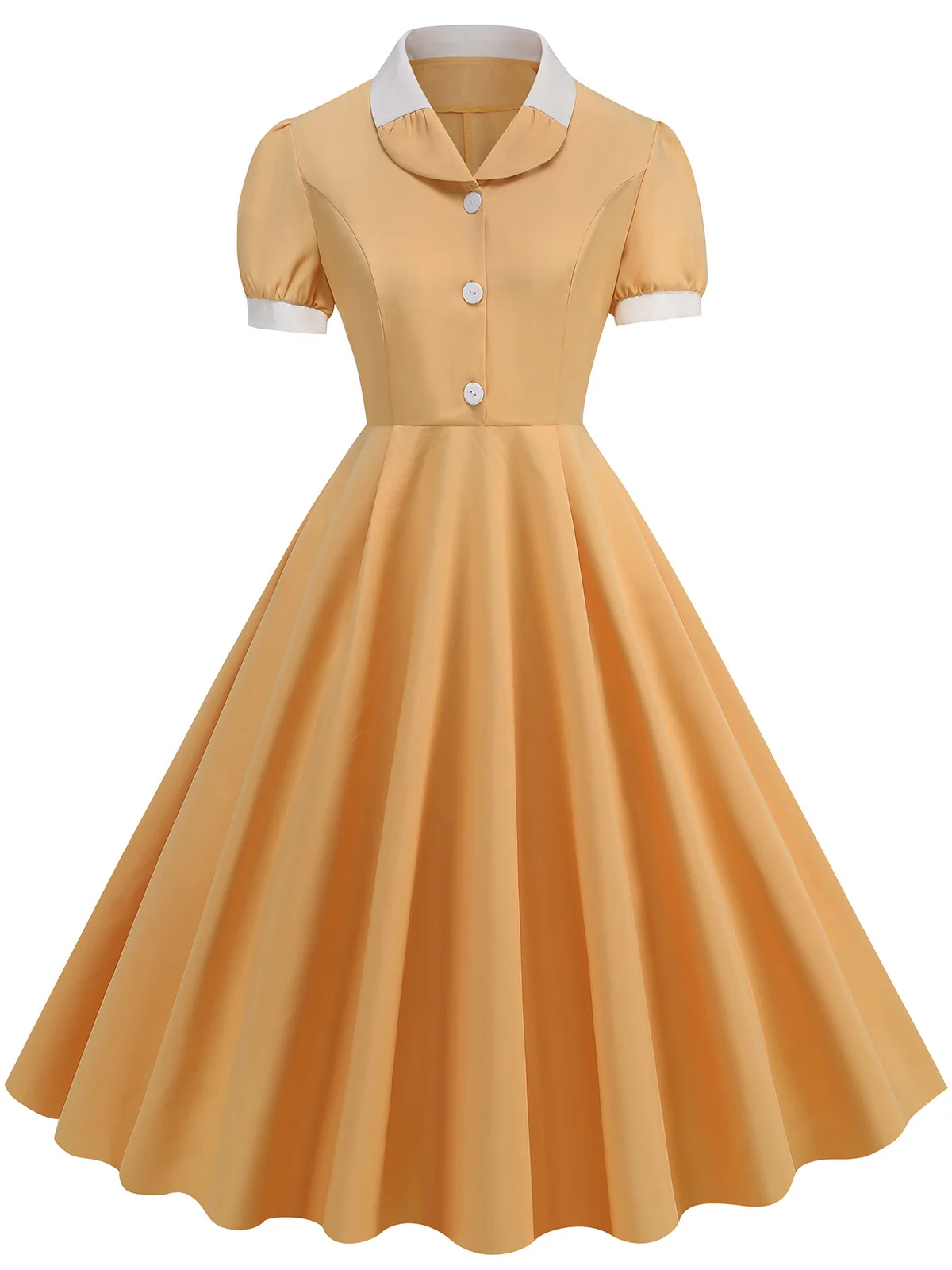 1950s Contrast Short Sleeve Lapel Dress - Image 7