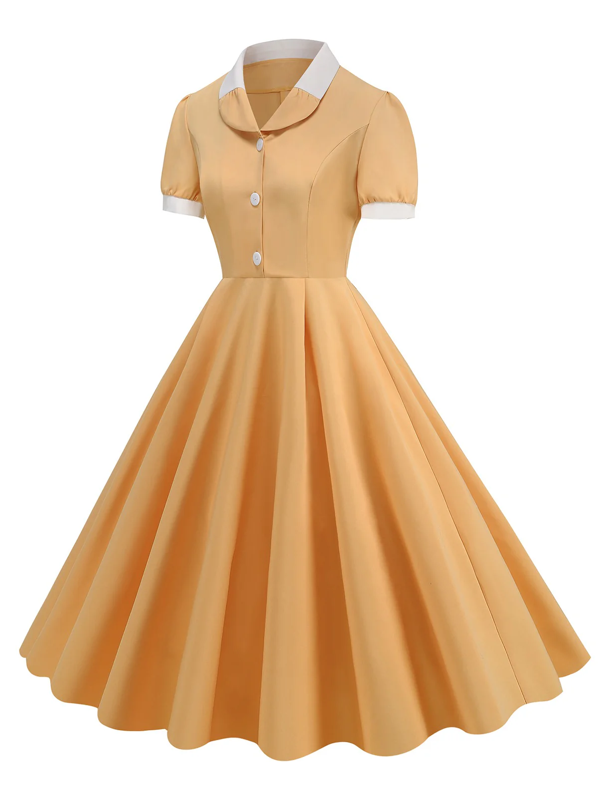 1950s Contrast Short Sleeve Lapel Dress - Image 8