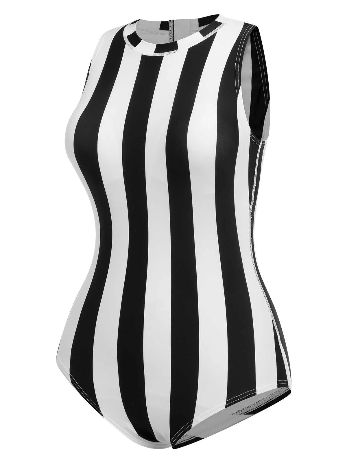 1950s Contrast Stripes Triangle One-Piece Swimsuit - Image 3