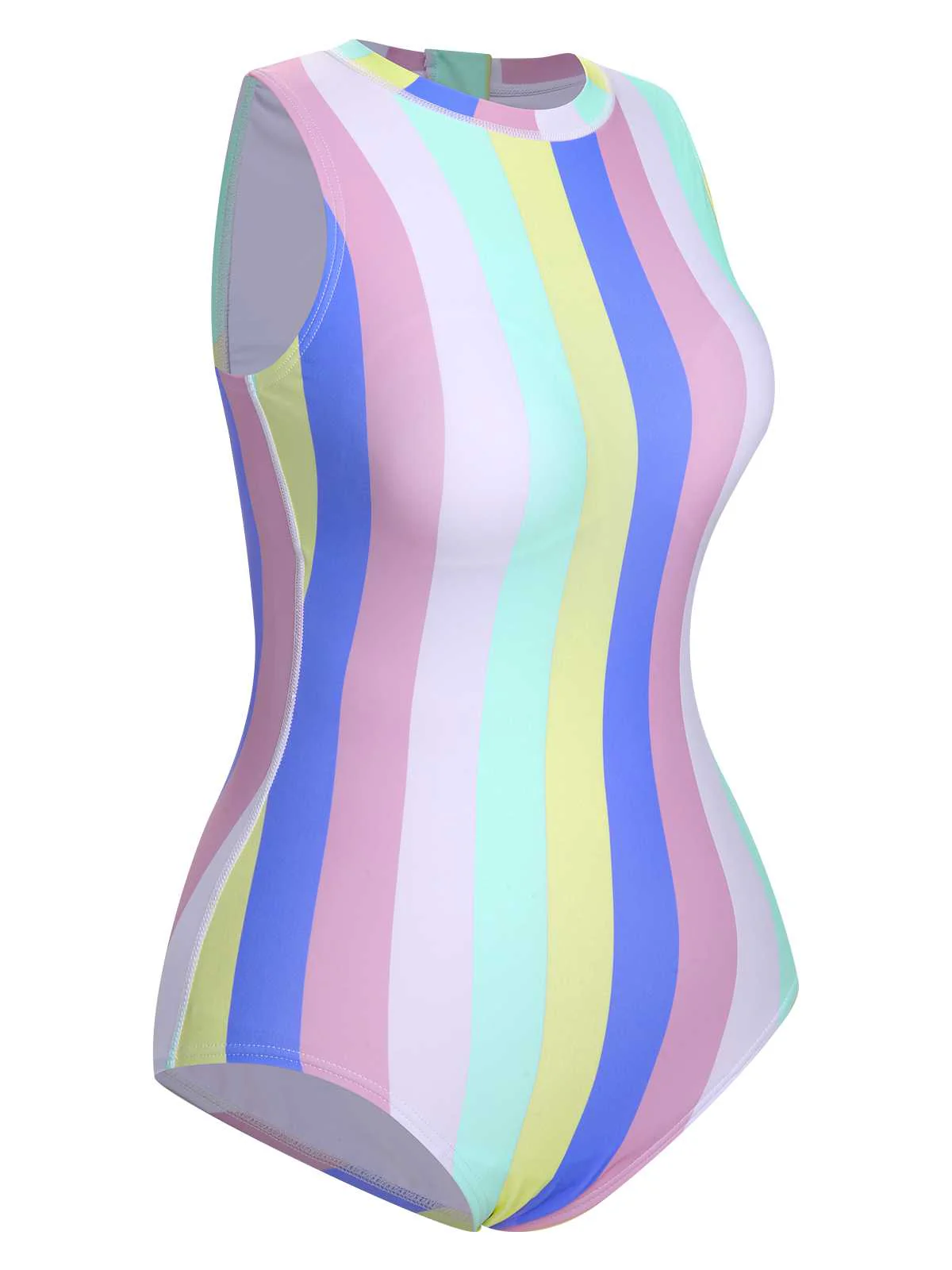 1950s Contrast Stripes Triangle One-Piece Swimsuit - Image 10